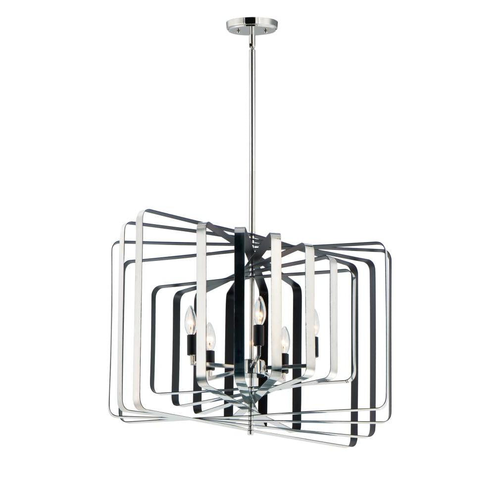 Maxim Lighting 28677PNBK Radial 30 Inch 5 Light Pendant – Polished Nickel / Black