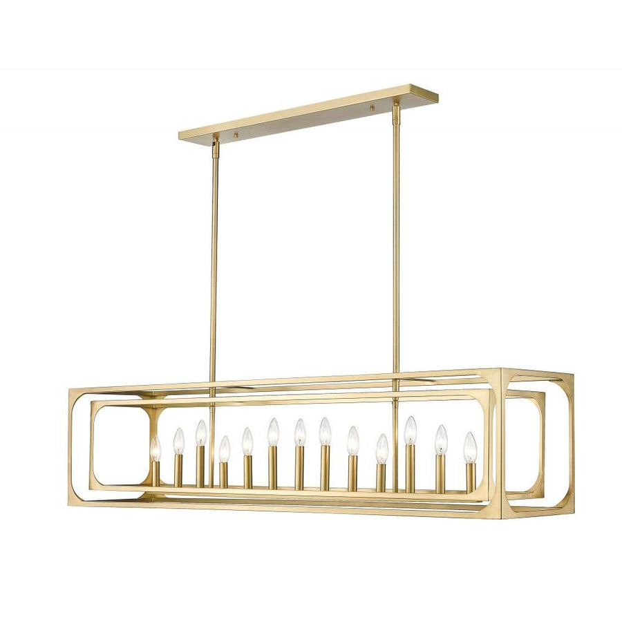 13 Light Linear Chandelier-Rubbed Brass