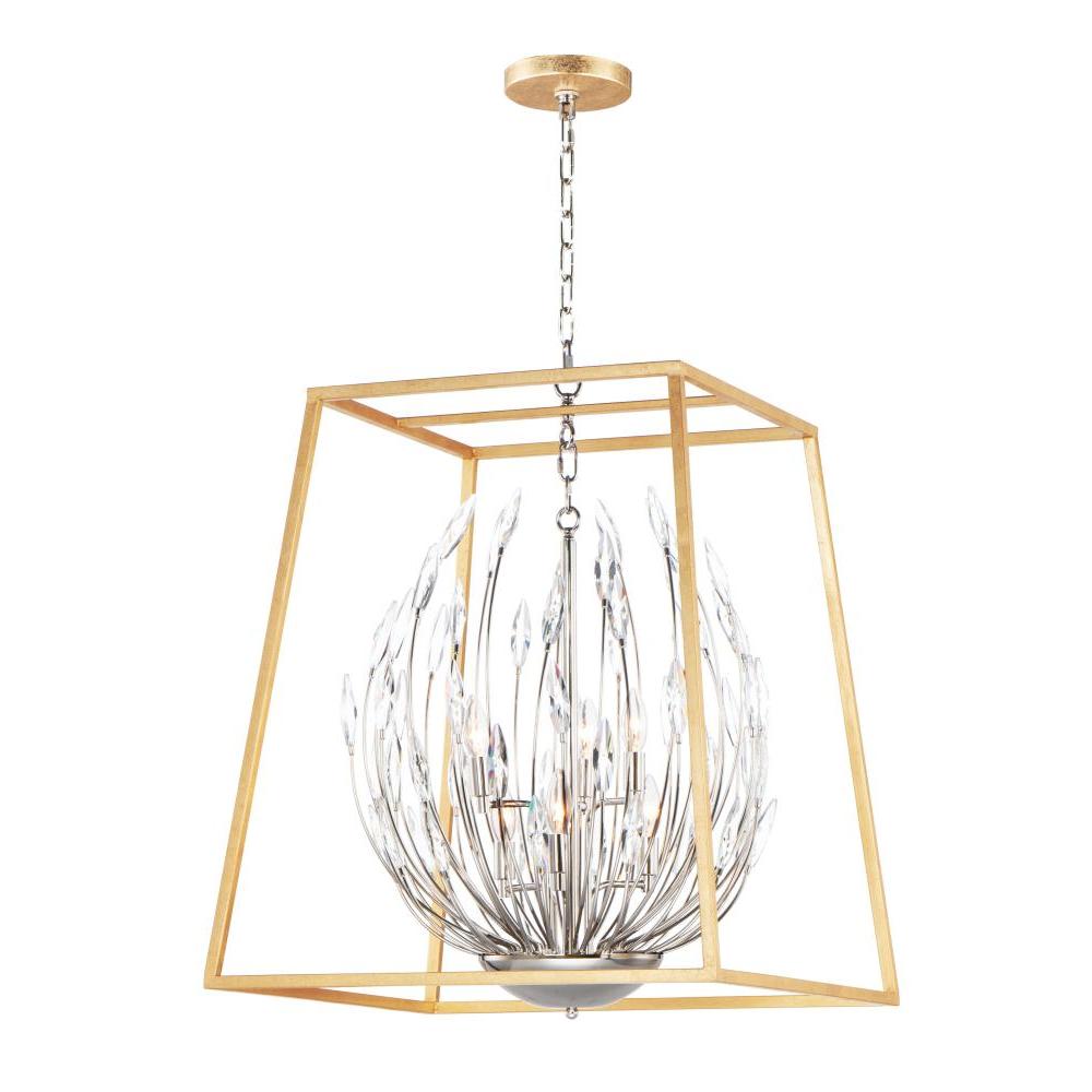 Maxim Lighting 32406BCPNGL Bouquet 24.5 Inch 6 Light Pendant – Polished Nickel / Gold Leaf