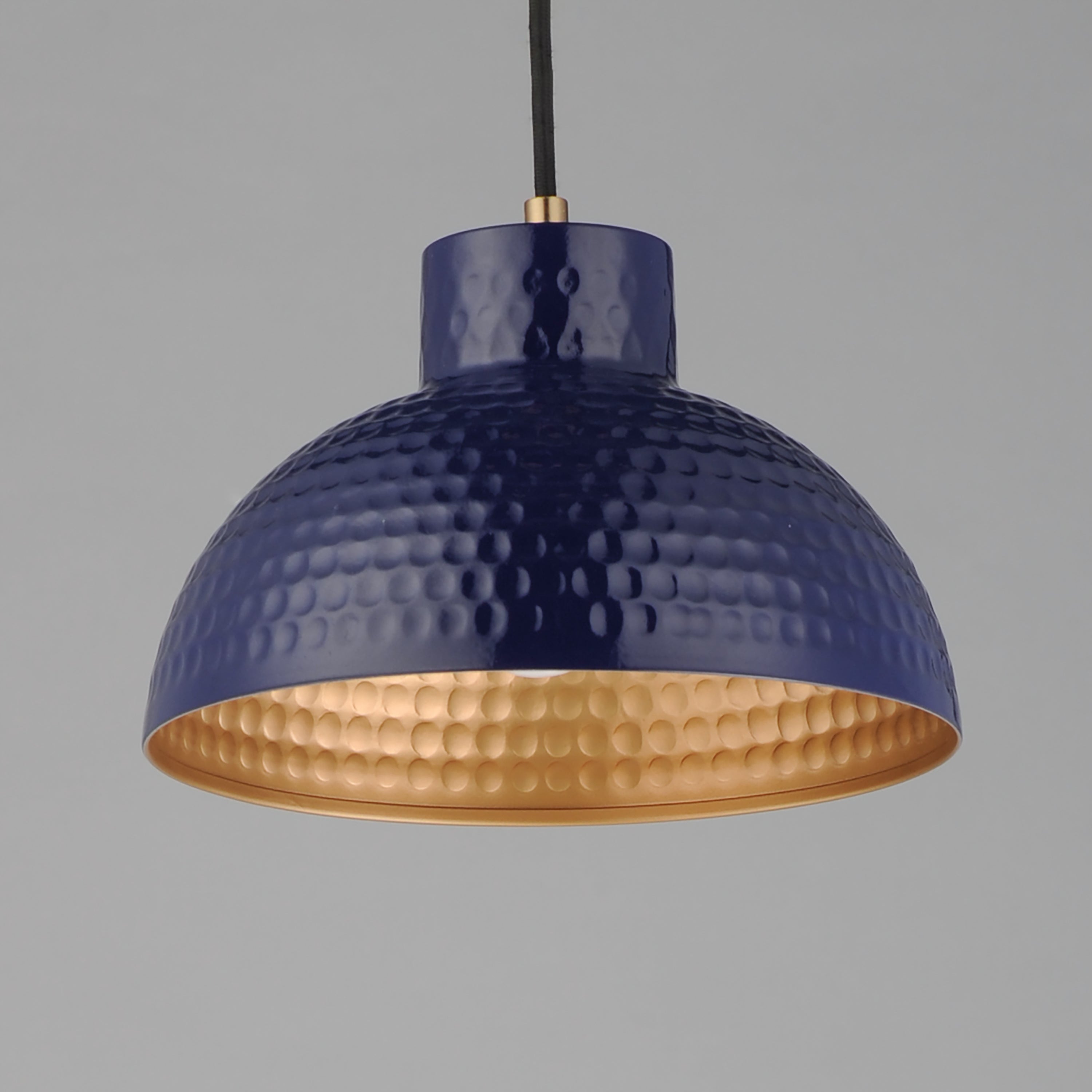 10 Inch Single Pendant – Glossy Navy / Natural Aged Brass