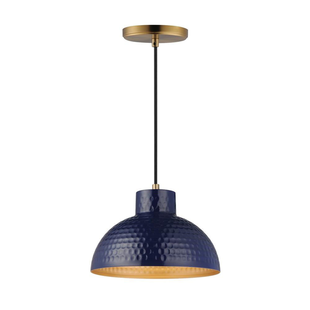 10 Inch Single Pendant – Glossy Navy / Natural Aged Brass
