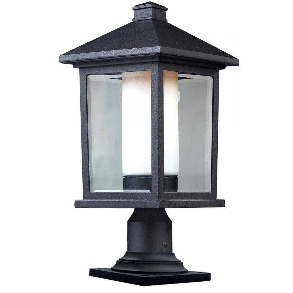 1 Light Outdoor Pier Mounted Fixture-Clear Beveled Outside; Matte Opal Inside
