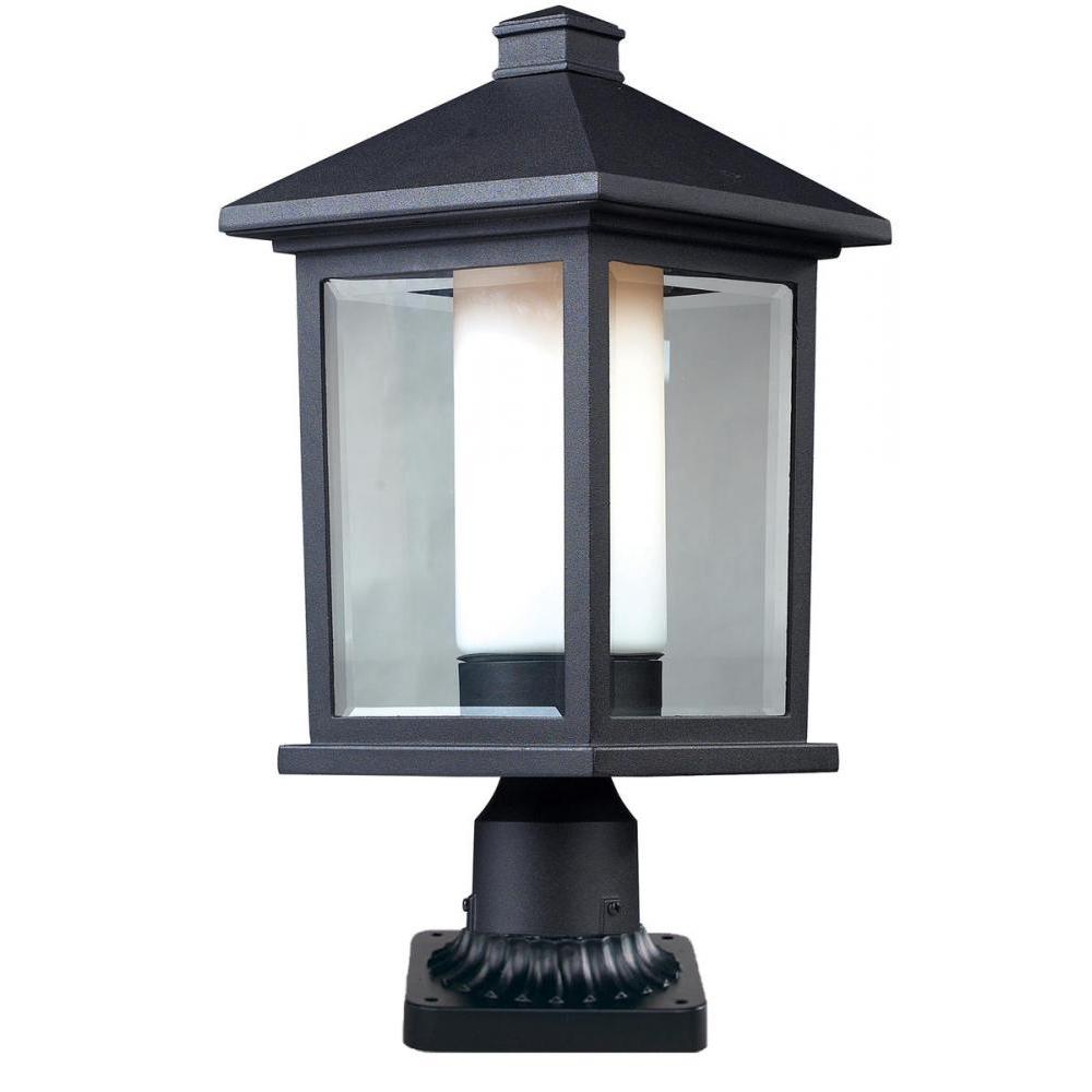 1 Light Outdoor Pier Mounted Fixture-Clear Beveled Outside; Matte Opal Inside