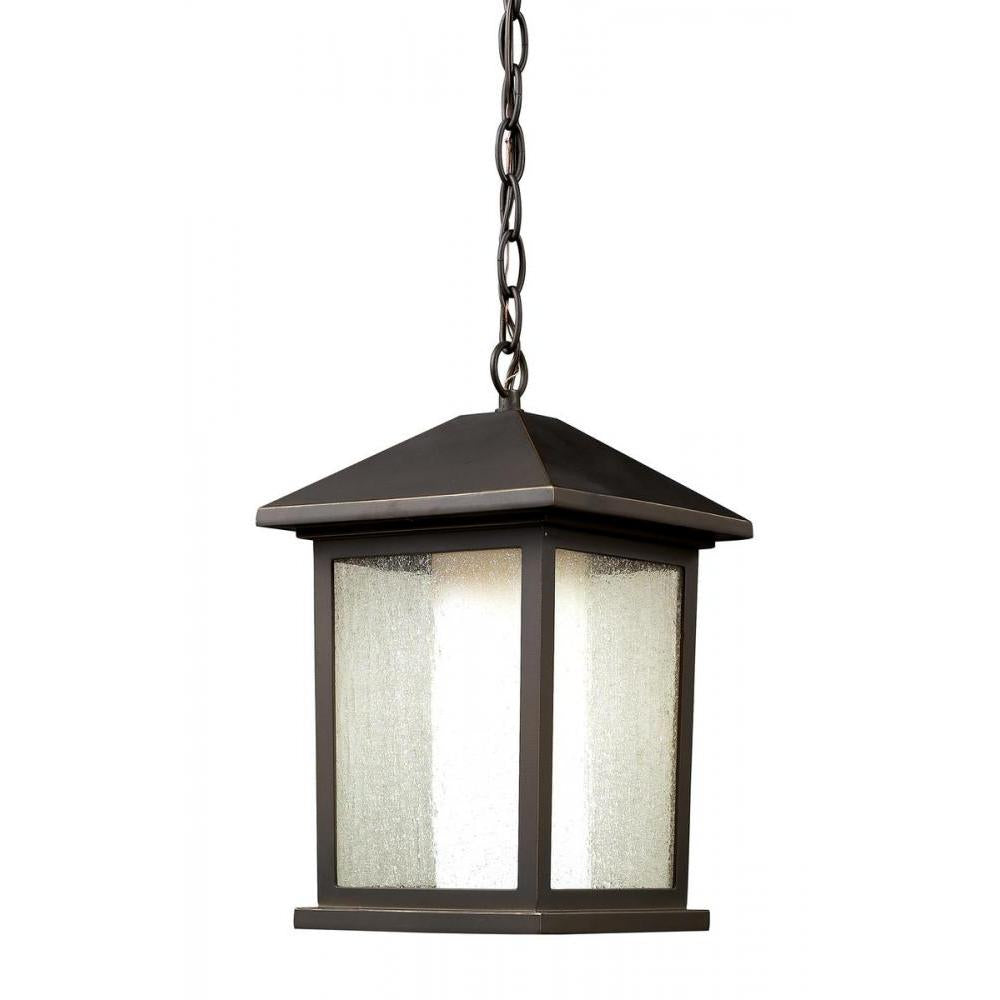 1 Light Outdoor Chain Mount Ceiling Fixture-Clear Seedy Outside; Matte Opal Inside