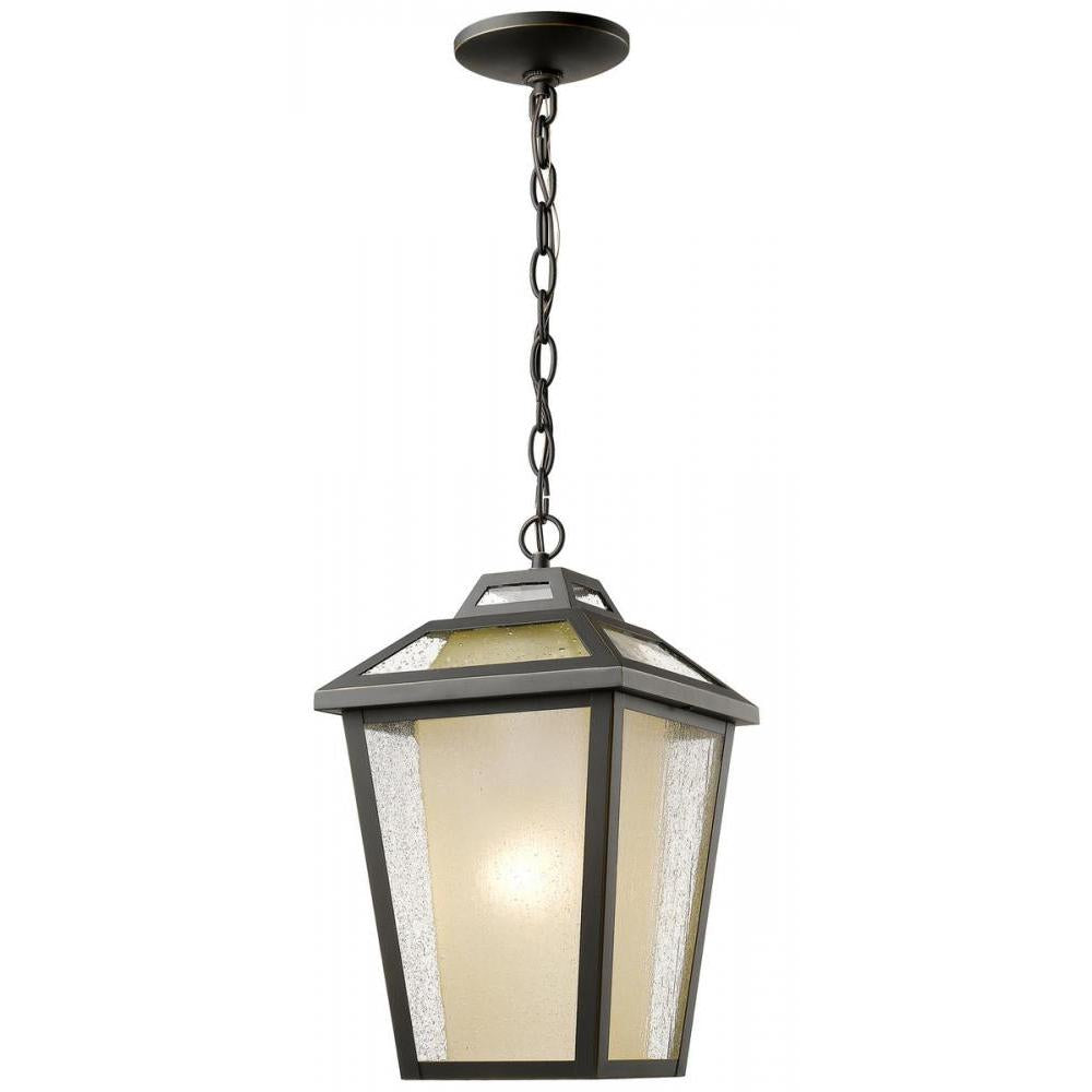 1 Light Outdoor Chain Mount Ceiling Fixture-Clear Seedy Outside; Tinted Inside