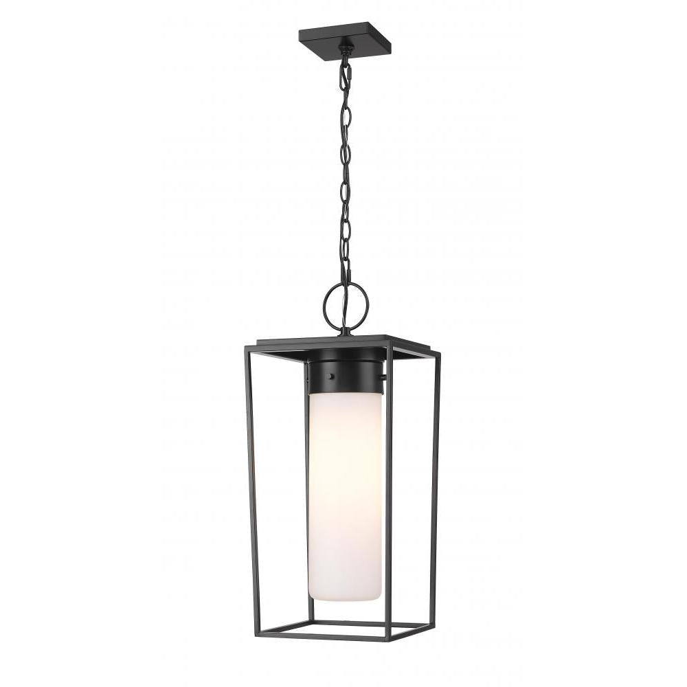 1 Light Outdoor Chain Mount Ceiling Fixture-White Opal