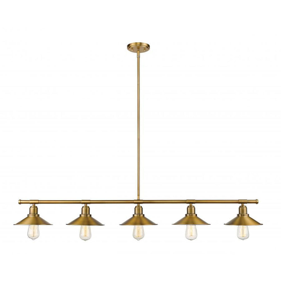 5 Light Linear Chandelier-Factory Brass