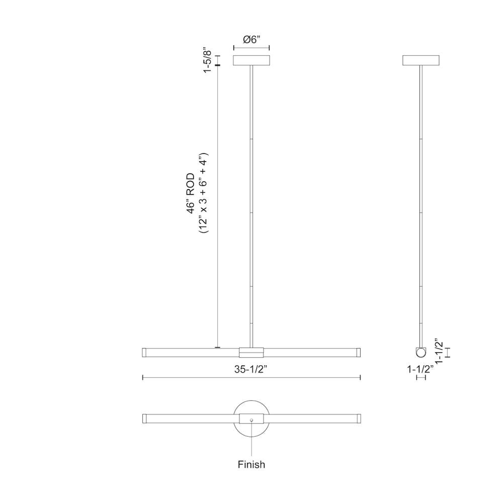 Kuzco Akari LP18537-BK LED Linear Pendant, 25W, Black