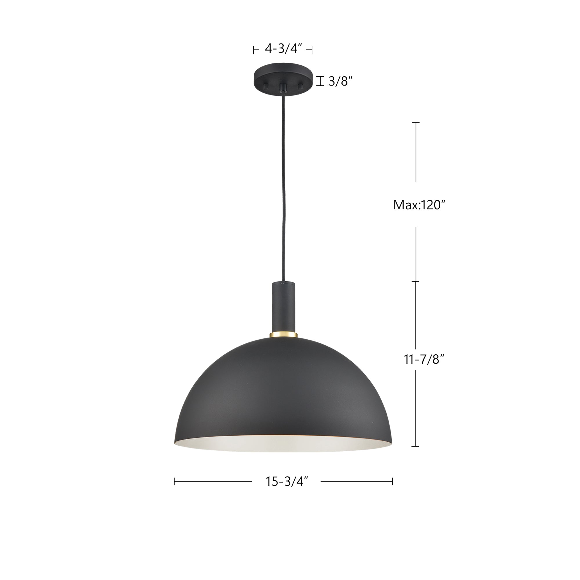 Archibald 16-in Black With Gold Detail 1 Light Pendant