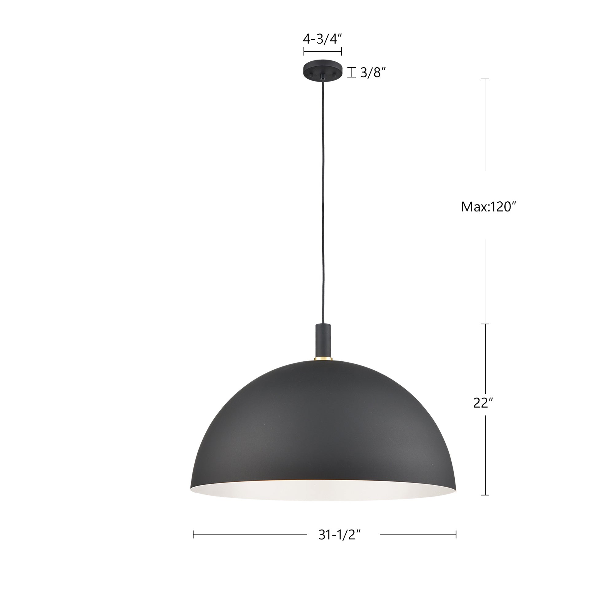 Archibald 32-in Black With Gold Detail 1 Light Pendant
