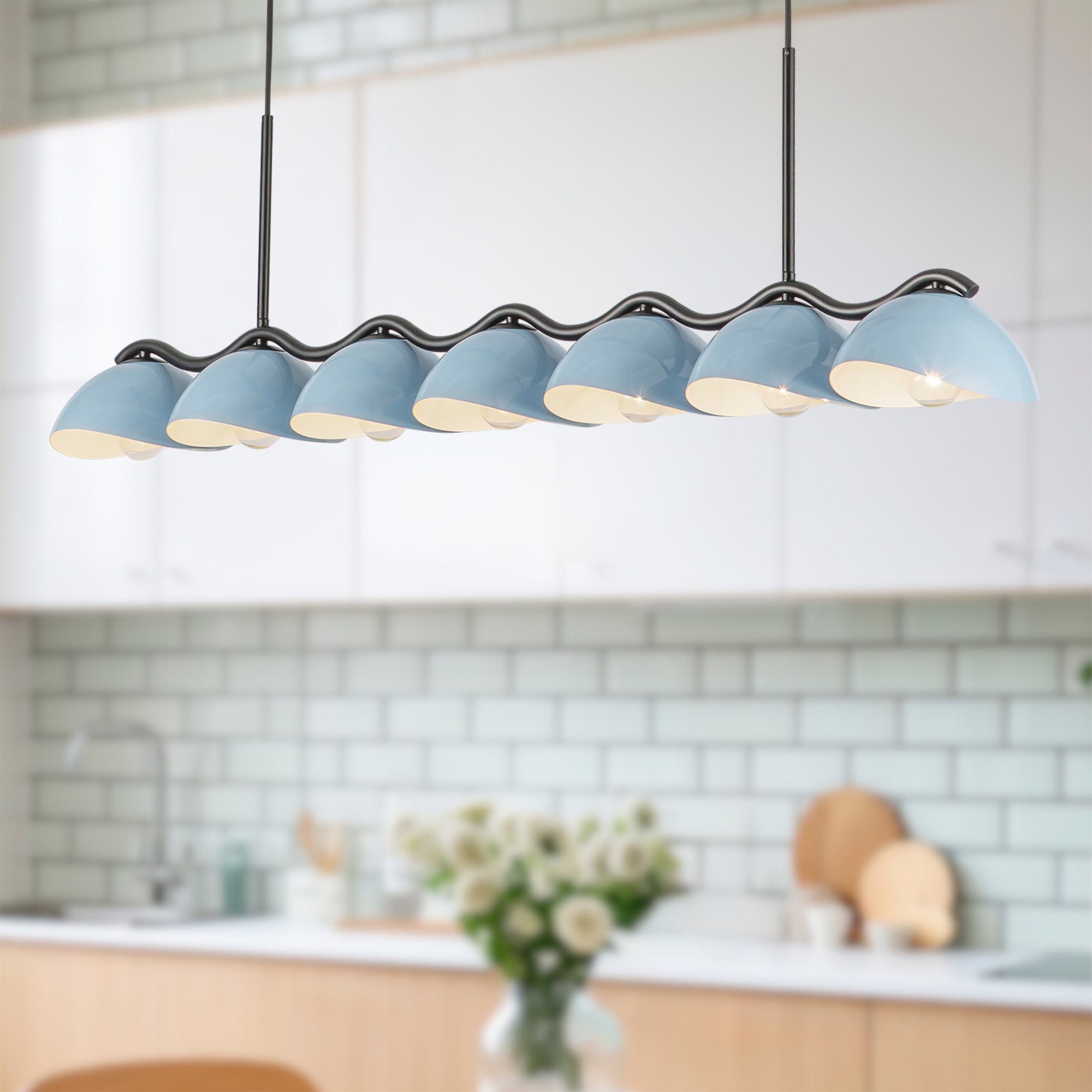 Atlas 42-in Black/Cerulean Socket Linear Pendant