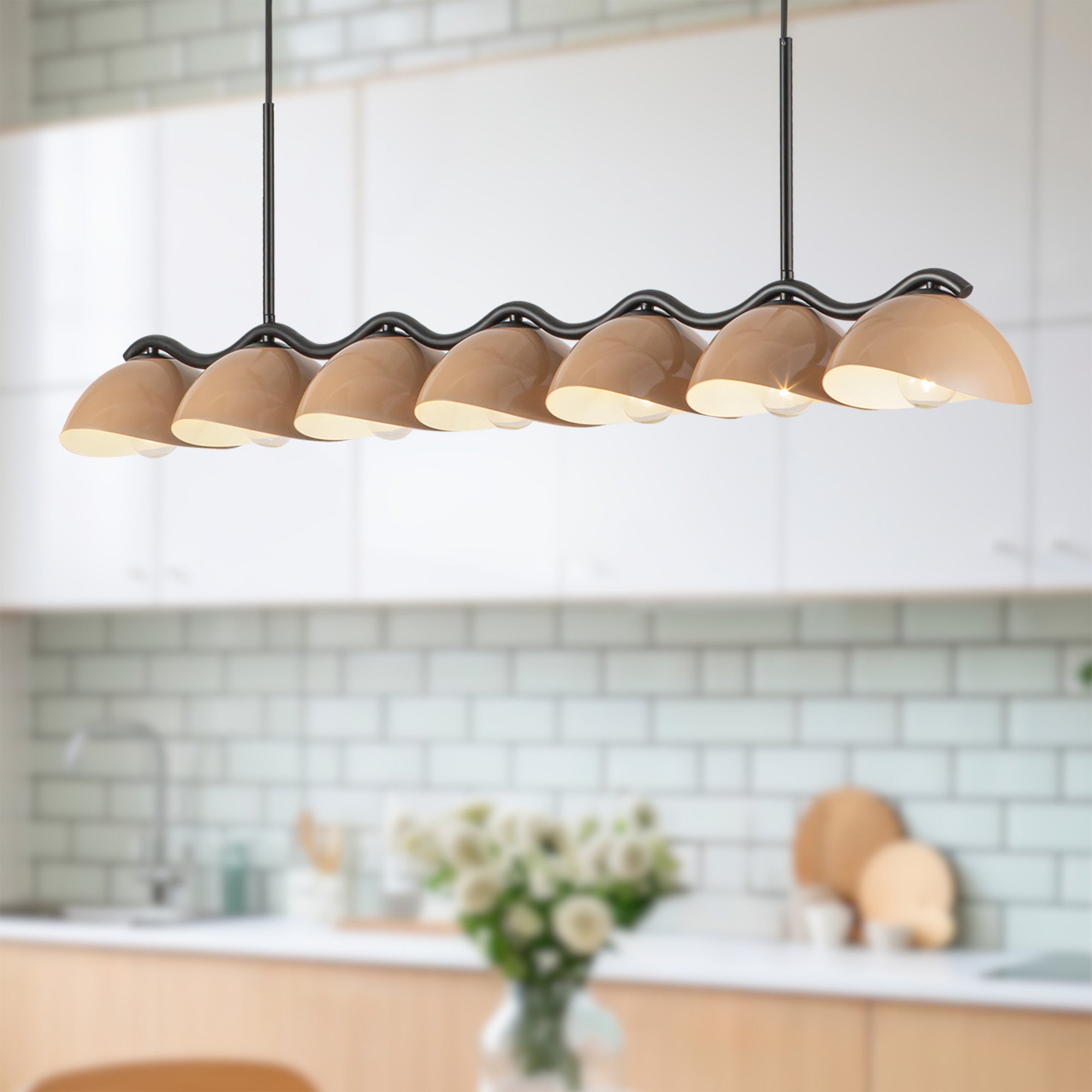 Atlas 42-in Black/Peach Socket Linear Pendant