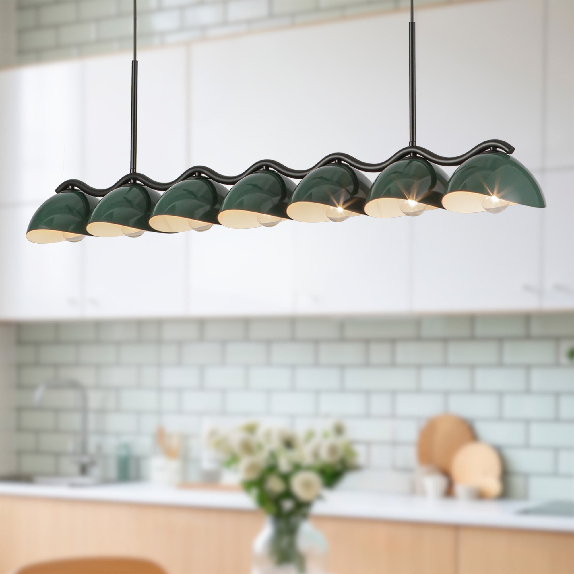 Atlas 42-in Black/Pine Green Socket Linear Pendant