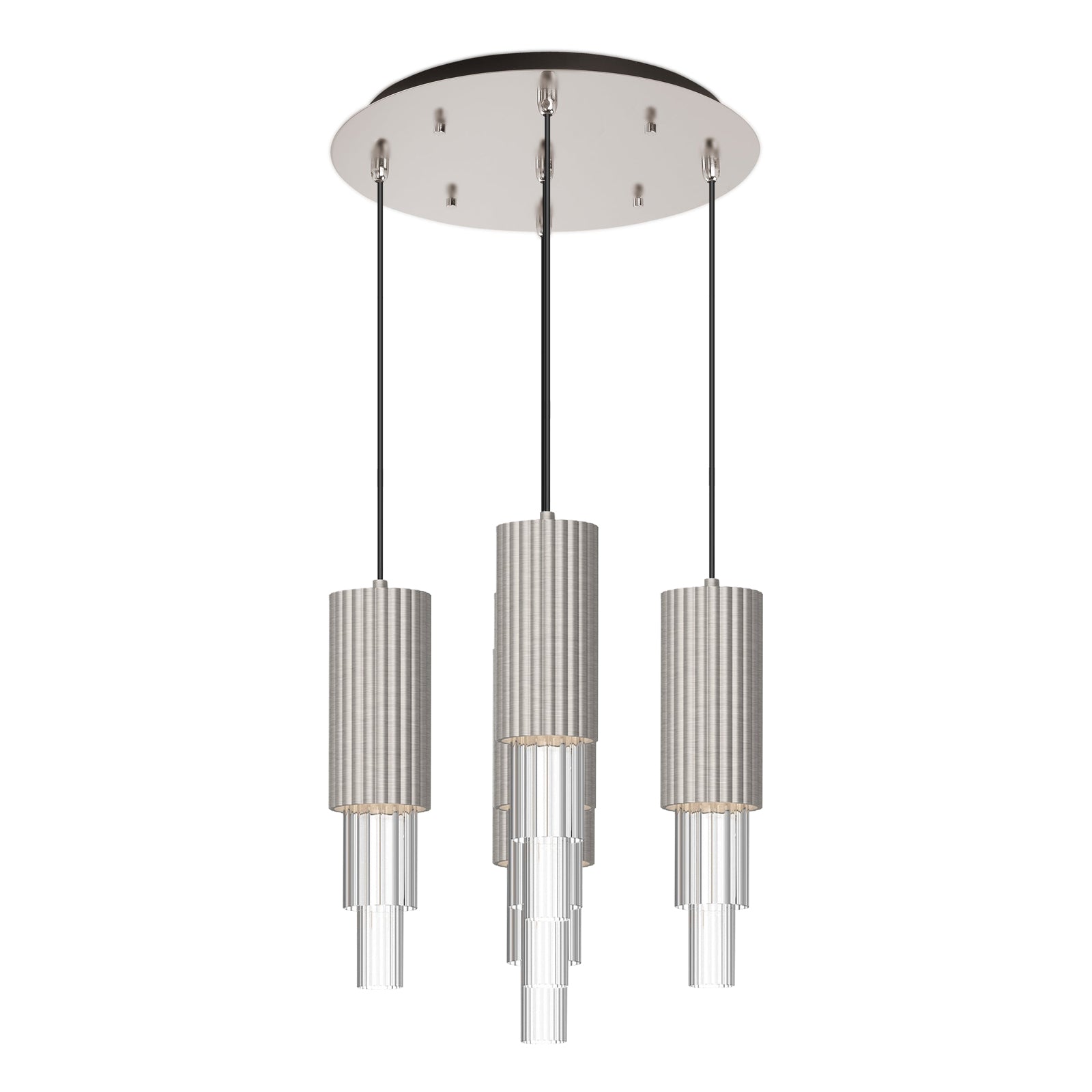 Bordeaux, Multi Pendant, 14.62" – Brushed Nickel/Clear Ribbed Glass – MP502204BNCR-05