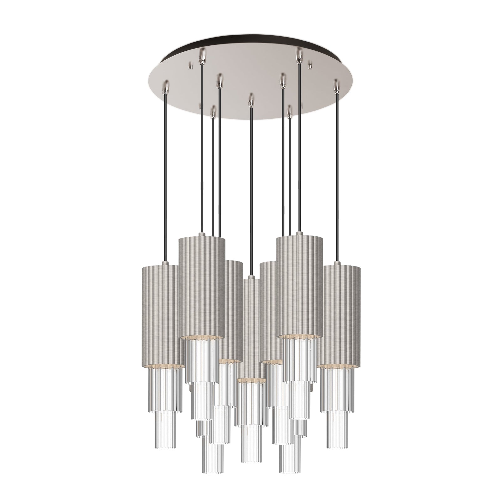 Bordeaux, Multi Pendant, 18.5" – Brushed Nickel/Clear Ribbed Glass – MP502204BNCR-09