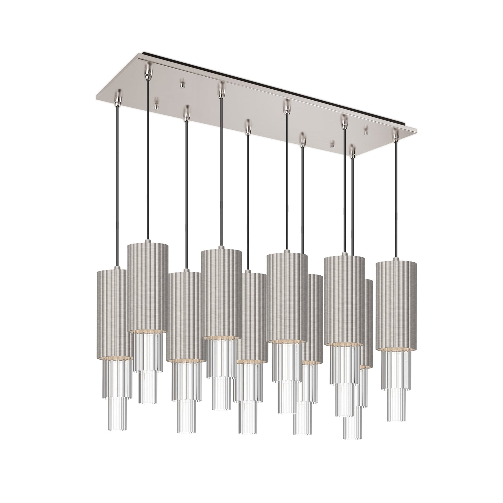 Bordeaux, Multi Pendant, 9.12" – Brushed Nickel/Clear Ribbed Glass – MP502204BNCR-10