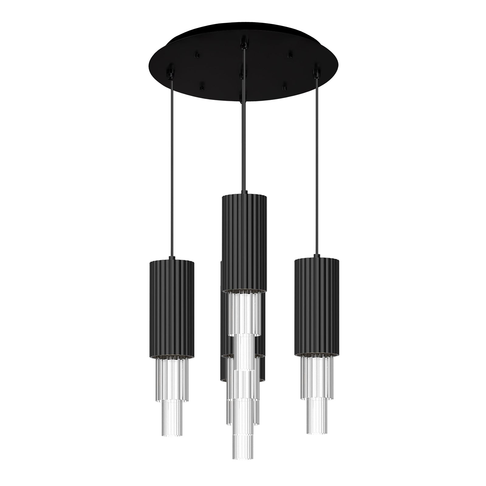 Bordeaux, Multi Pendant, 14.62" – Matte Black/Clear Ribbed Glass – MP502204MBCR-05