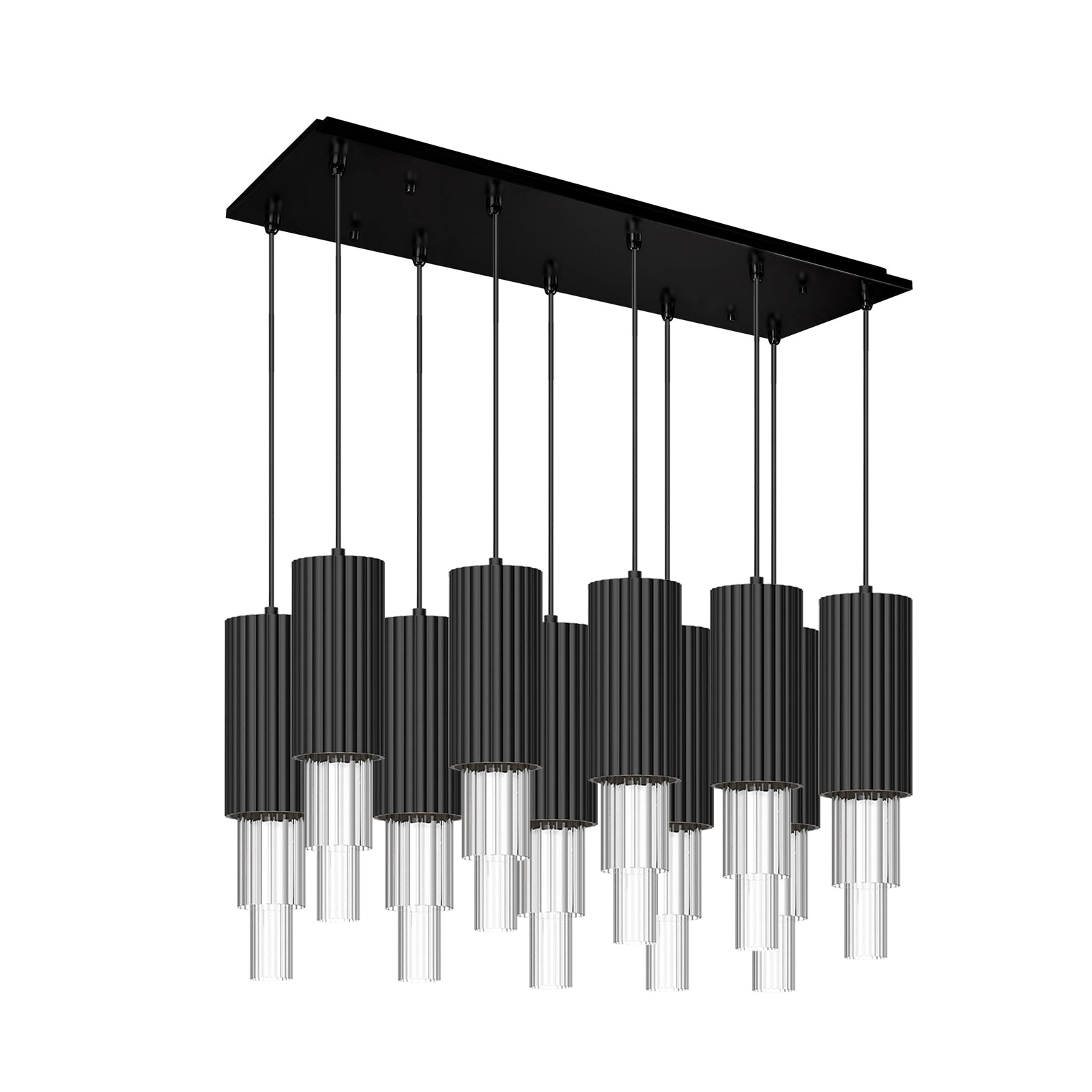 Bordeaux, Multi Pendant, 9.12" – Matte Black/Clear Ribbed Glass – MP502204MBCR-10