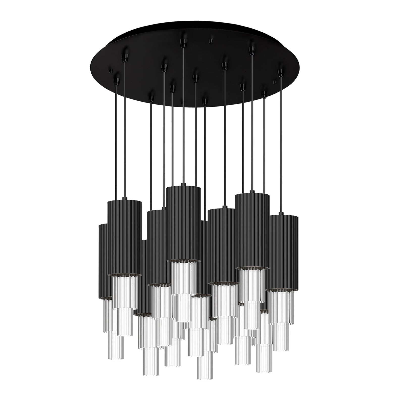 Bordeaux, Multi Pendant, 24.12" – Matte Black/Clear Ribbed Glass – MP502204MBCR-13