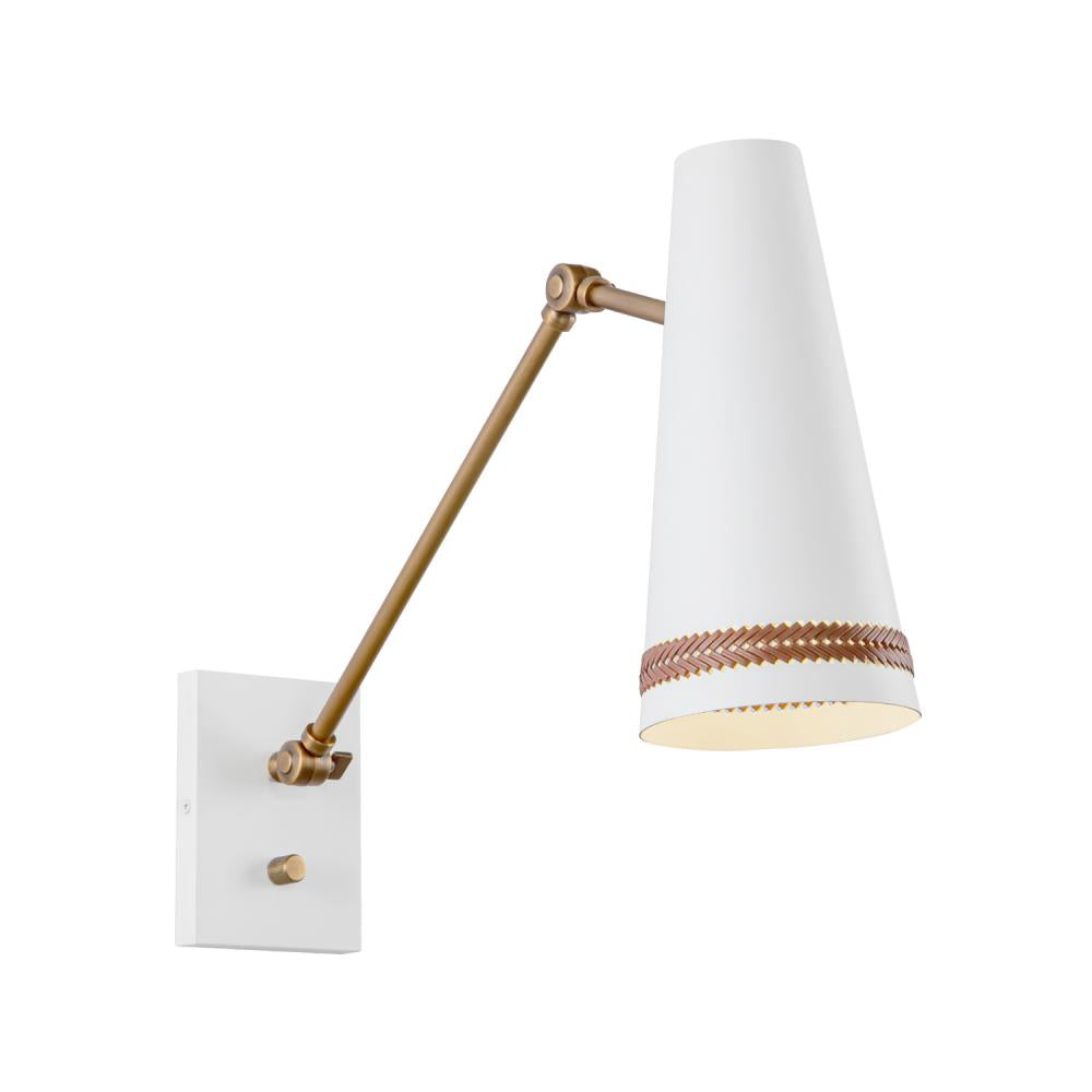 ALORA Lighting WV342105MWHL Brickell 5-in Wall/Vanity Light Fixture, 1 Light, Matte White/Hazelnut Leather