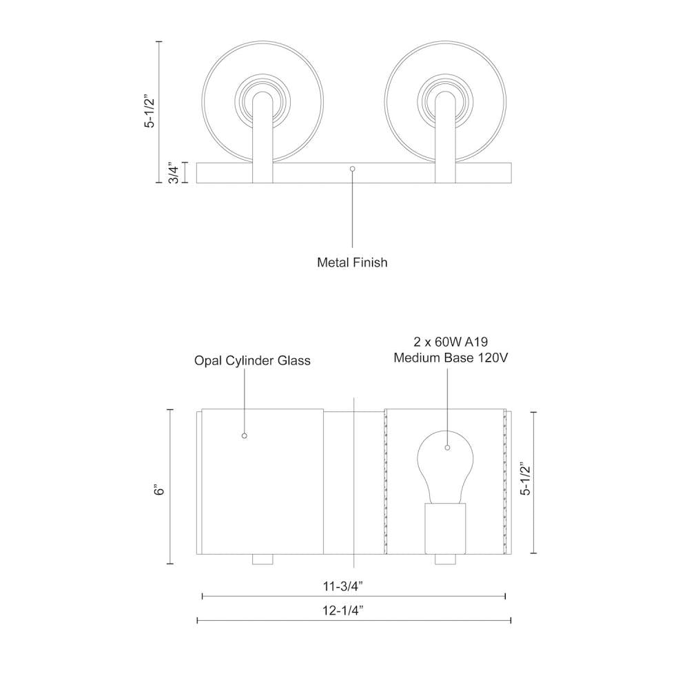 Kuzco Lighting 70232BN Vanity Light Fixture, UL Damp Rated, Brushed Nickel