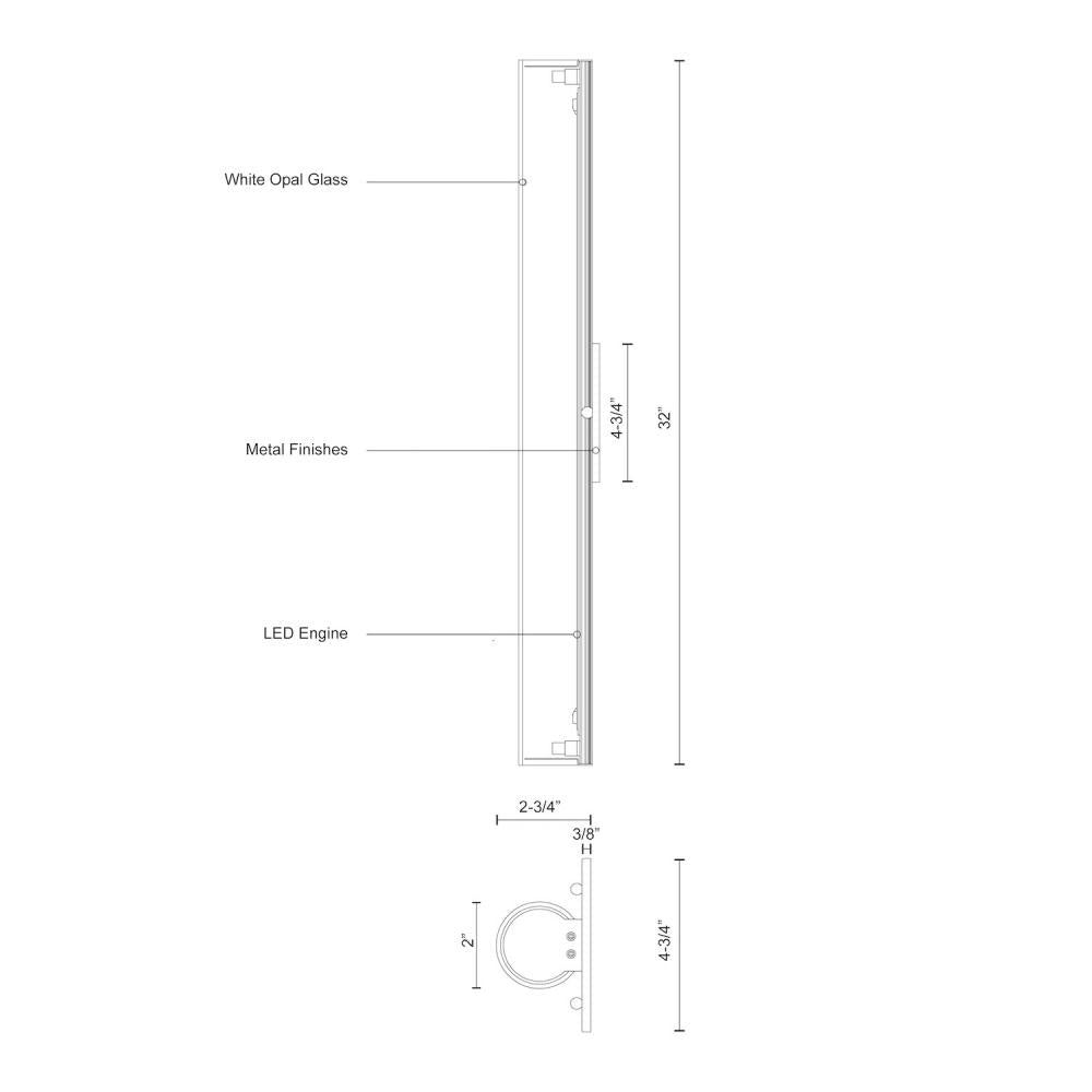Kuzco Bute WS8332-CH Wall Sconce, 32-in LED, Chrome