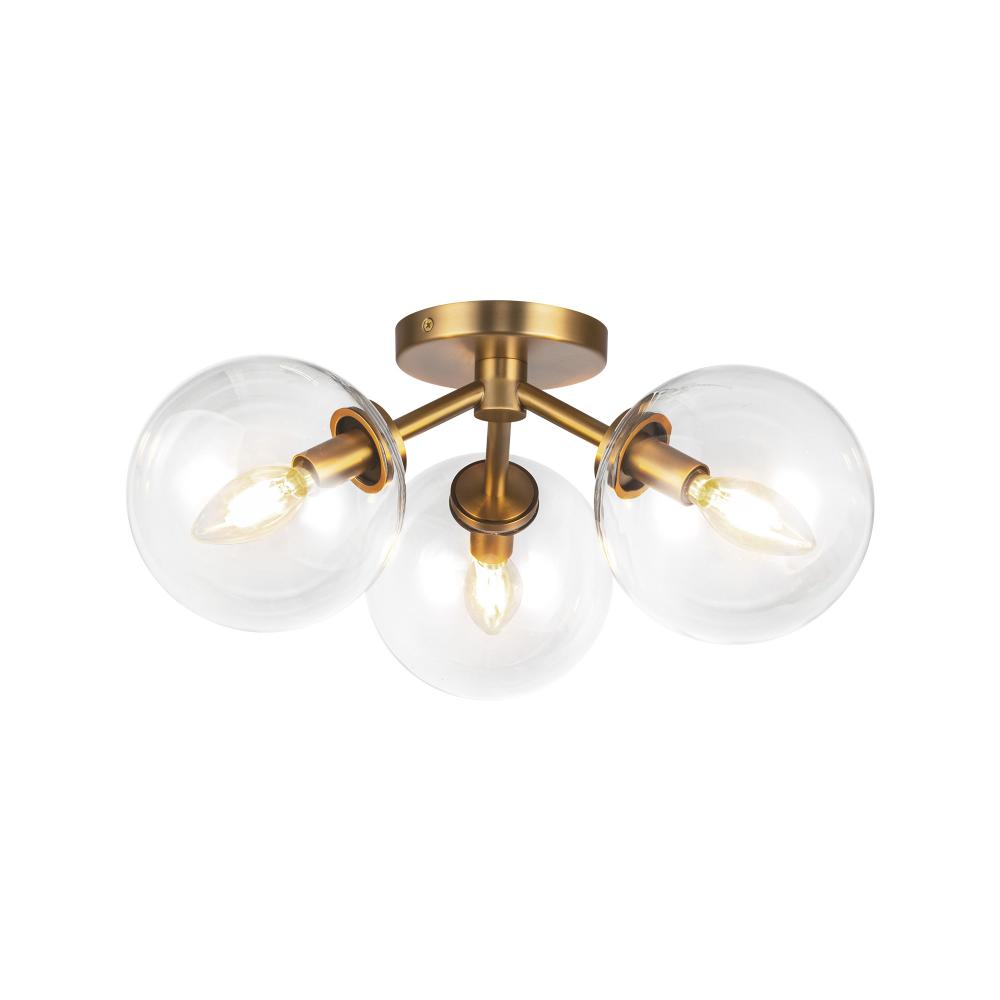ALORA MOOD Lighting SF549315AGCL Cassia 15-in Semi-Flush Mount, 3 Lights, Aged Brass/Clear Glass
