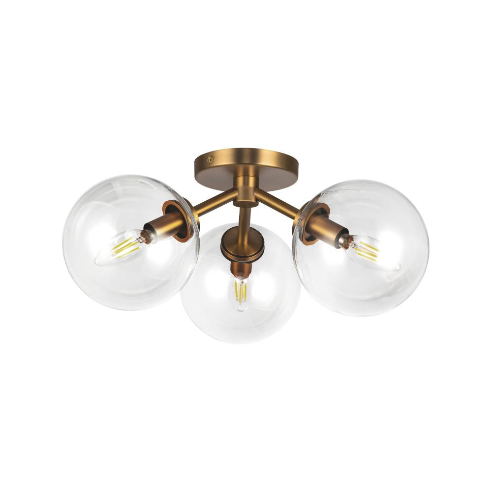 ALORA MOOD Lighting SF549315AGCL Cassia 15-in Semi-Flush Mount, 3 Lights, Aged Brass/Clear Glass