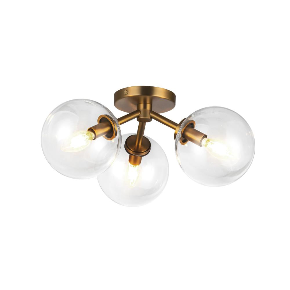 ALORA MOOD Lighting SF549315AGCL Cassia 15-in Semi-Flush Mount, 3 Lights, Aged Brass/Clear Glass