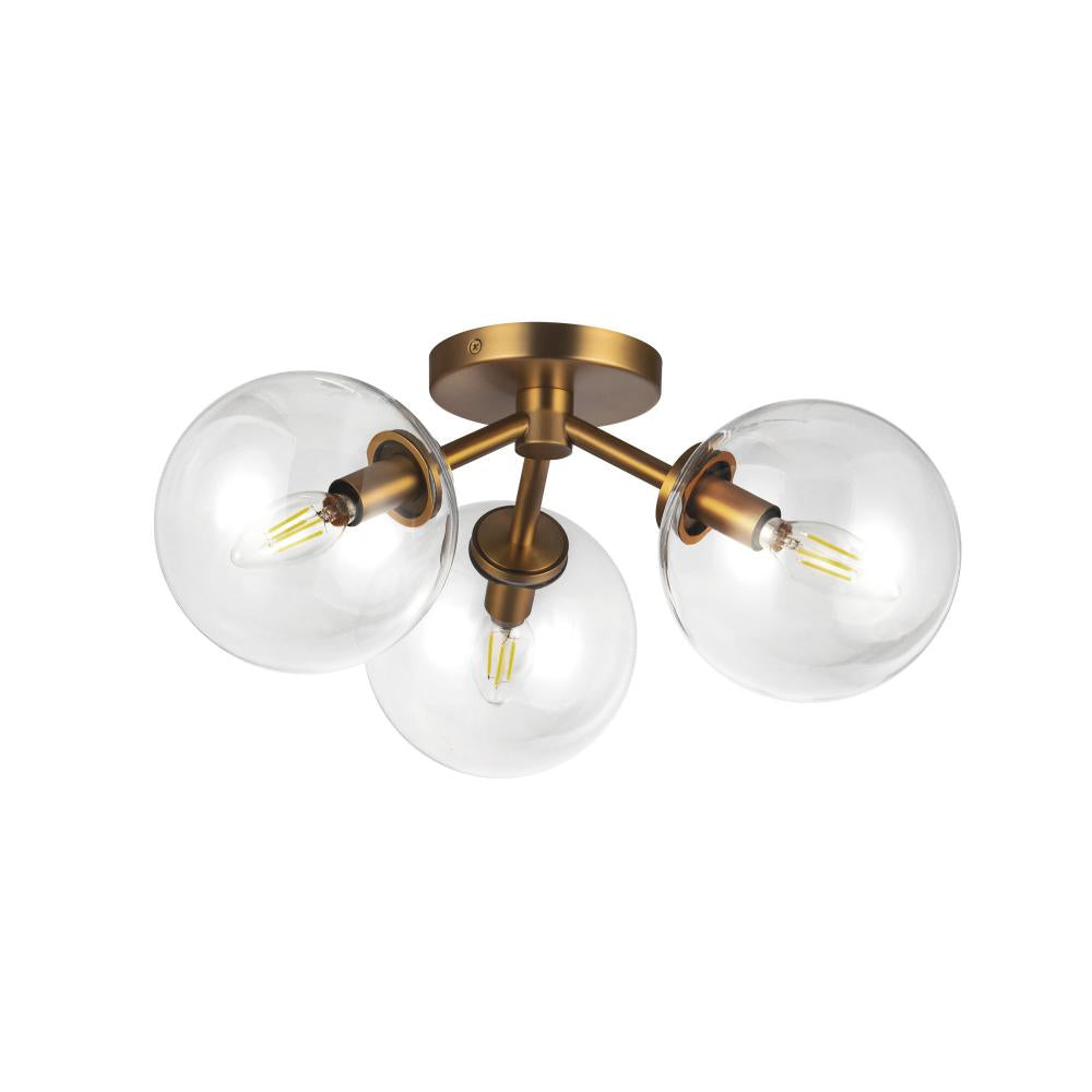 ALORA MOOD Lighting SF549315AGCL Cassia 15-in Semi-Flush Mount, 3 Lights, Aged Brass/Clear Glass