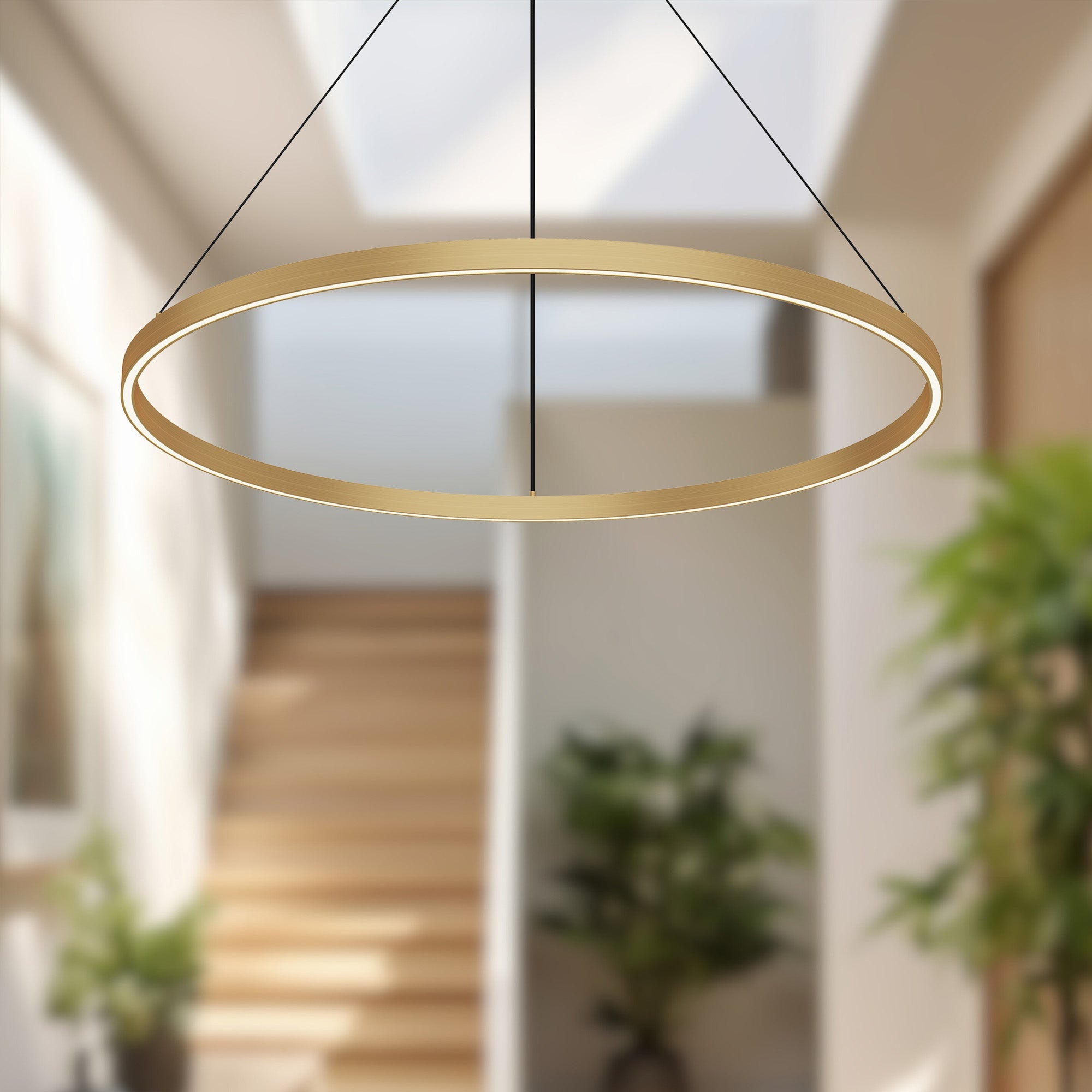 Kuzco Cerchio 36-in Brushed Gold LED Pendant, UL Damp Rated, Matte Powder-Coated