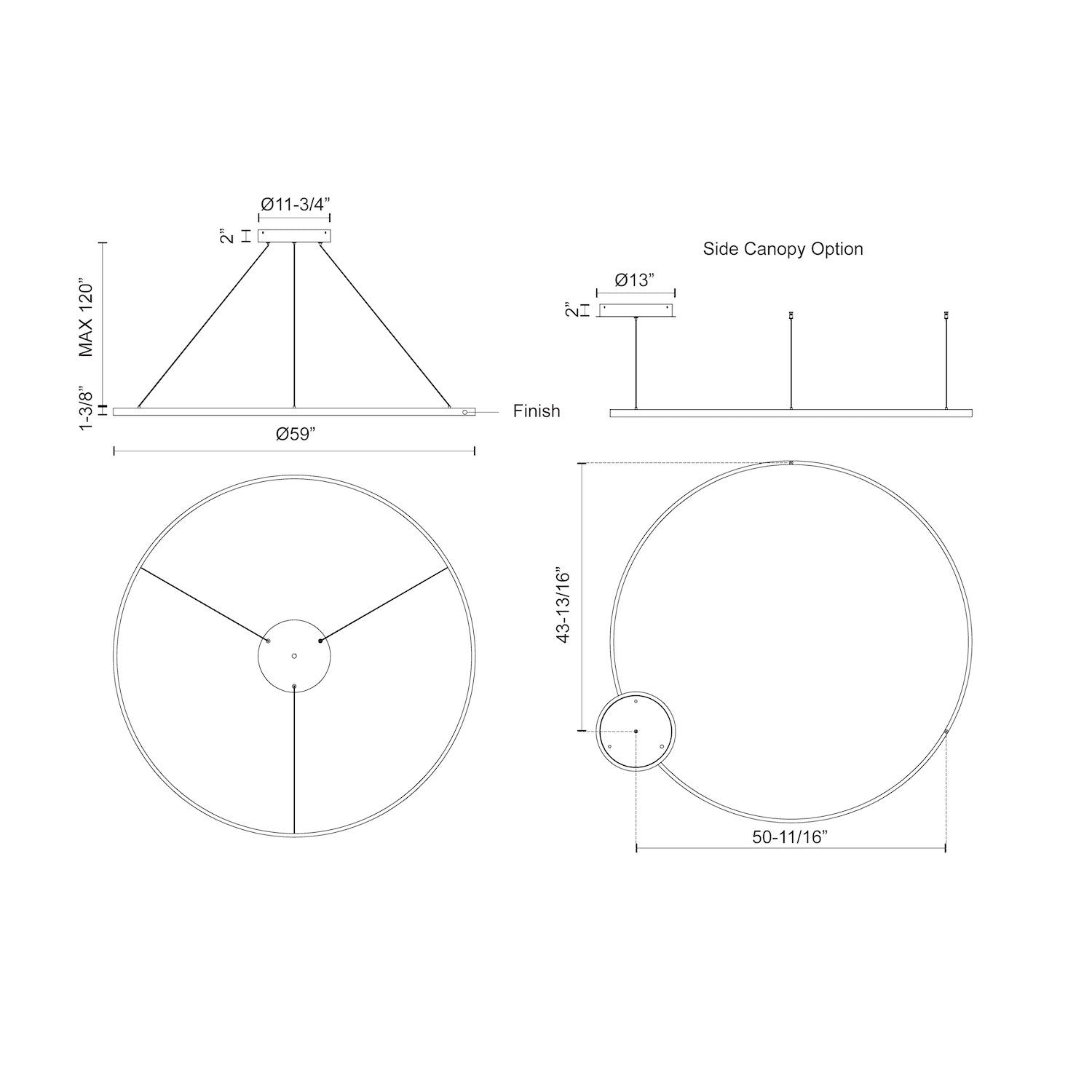 Kuzco Cerchio 60-in White LED Pendant, PD87160-WH-UNV-010 Pendant, Flush Silicone Diffuser, White