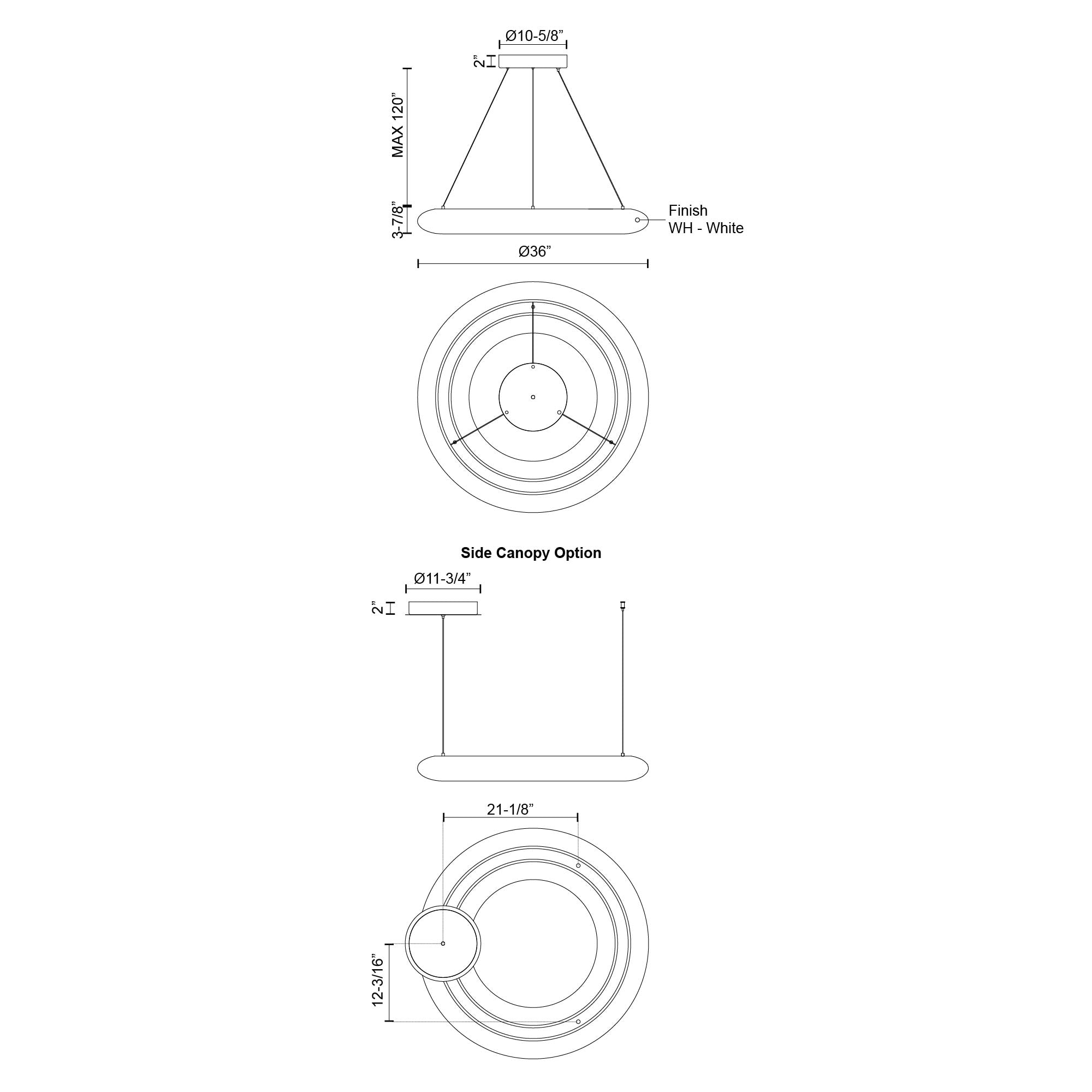 Kuzco Cerchio PD87736-WH-UNV-010 Pendant, 36-in, White LED, Matte Powder-Coated Finish