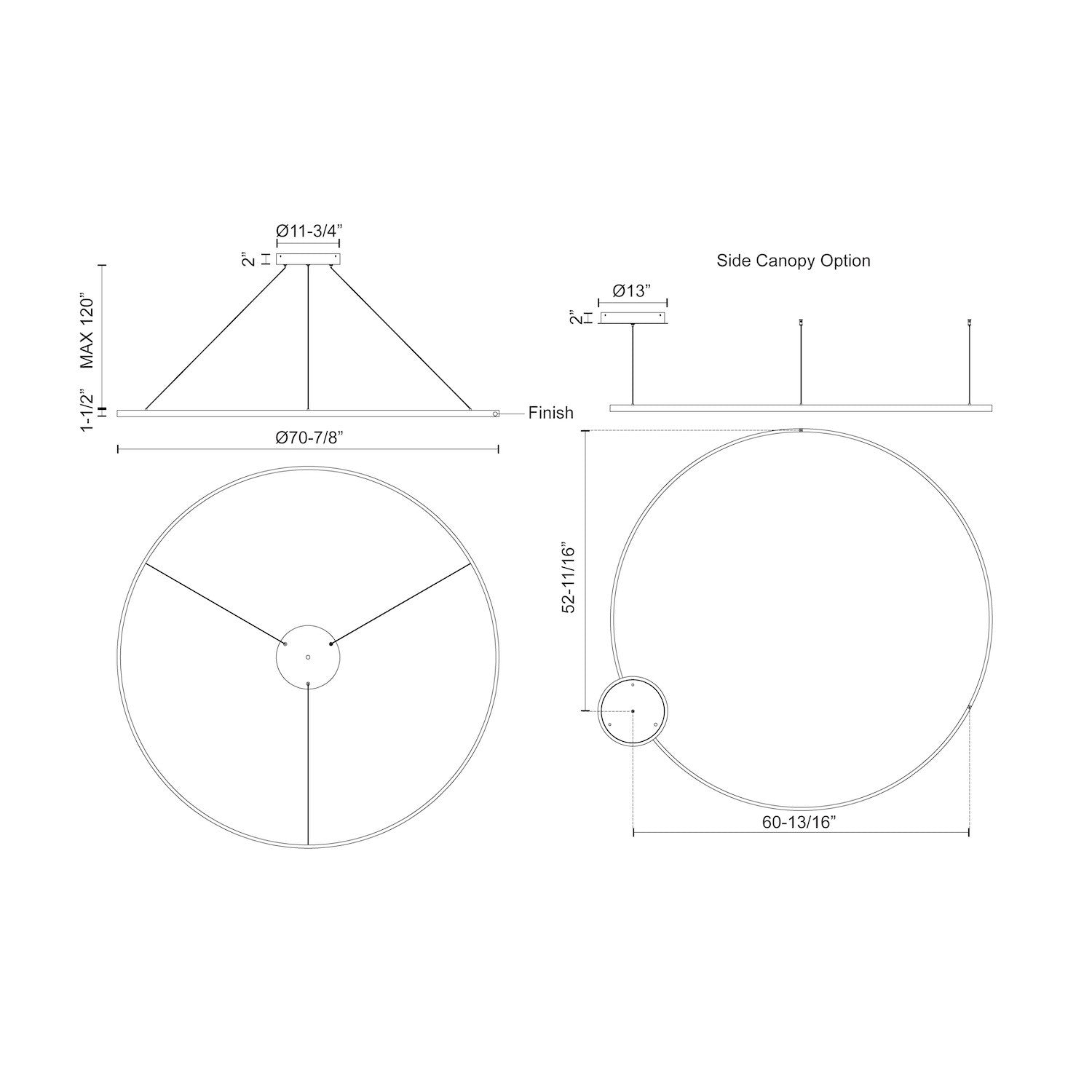 Kuzco Cerchio PD87772-BK-UNV-010 Pendant Light Fixture, UL Damp Rated, Black