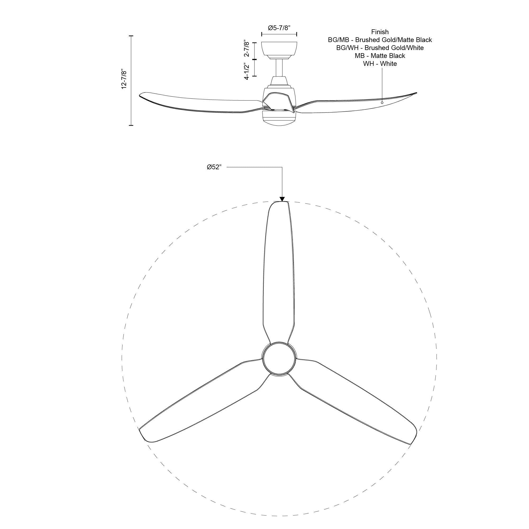 Kuzco Lighting CF92952-BG/MB FAN Ceiling Fan, 52-in, Brushed Gold/Matte Black
