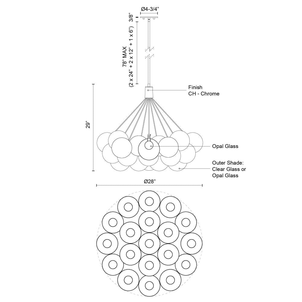 Kuzco Lighting CH3117-BG/OP Chandelier, LED, Brushed Gold/Opal Glass
