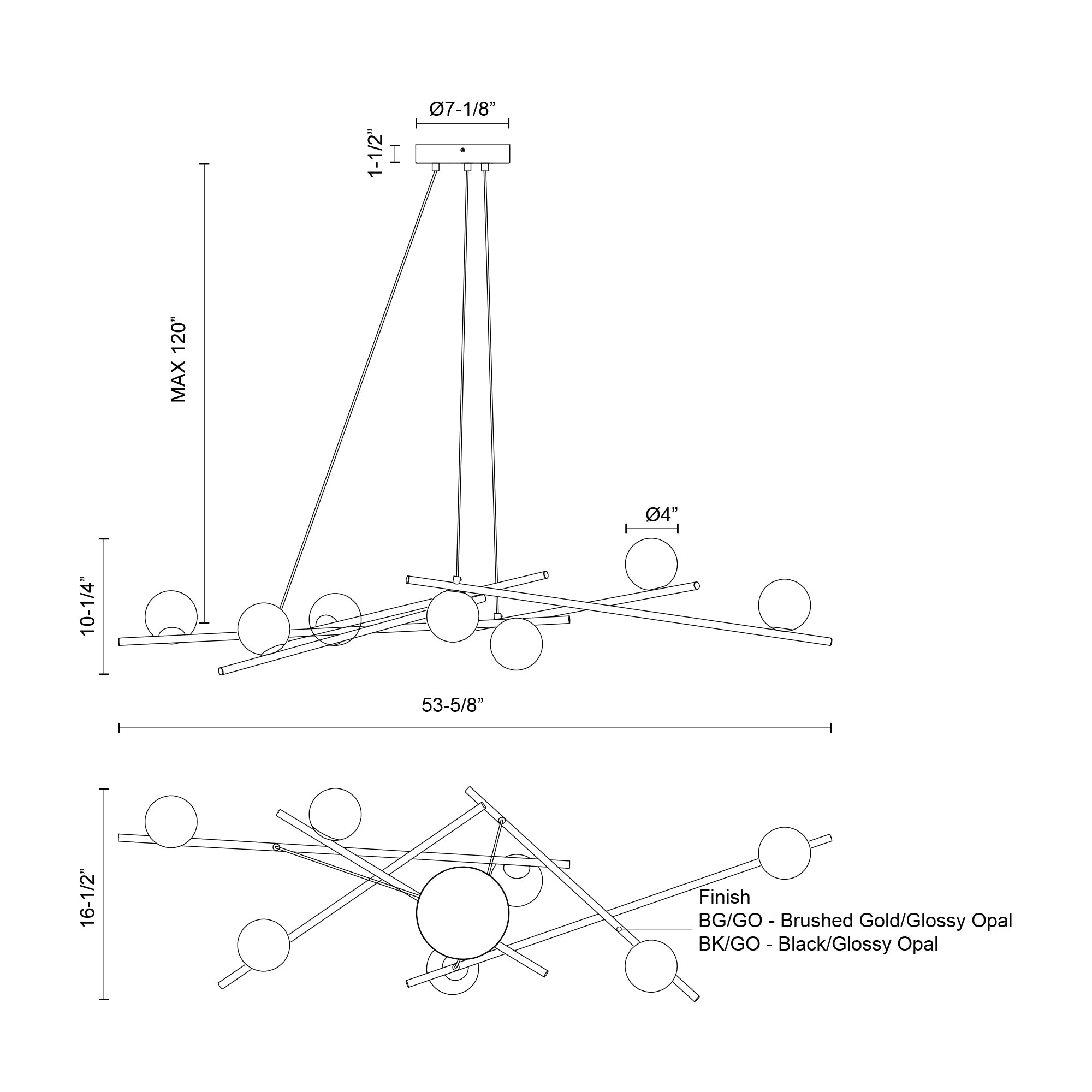 Amara 54-in Black/Glossy Opal Glass LED Chandelier