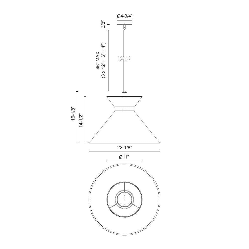 ALORA MOOD Chapelle PD543022MBWL Pendant Light Fixture, 1 Light, Matte Black/White Linen