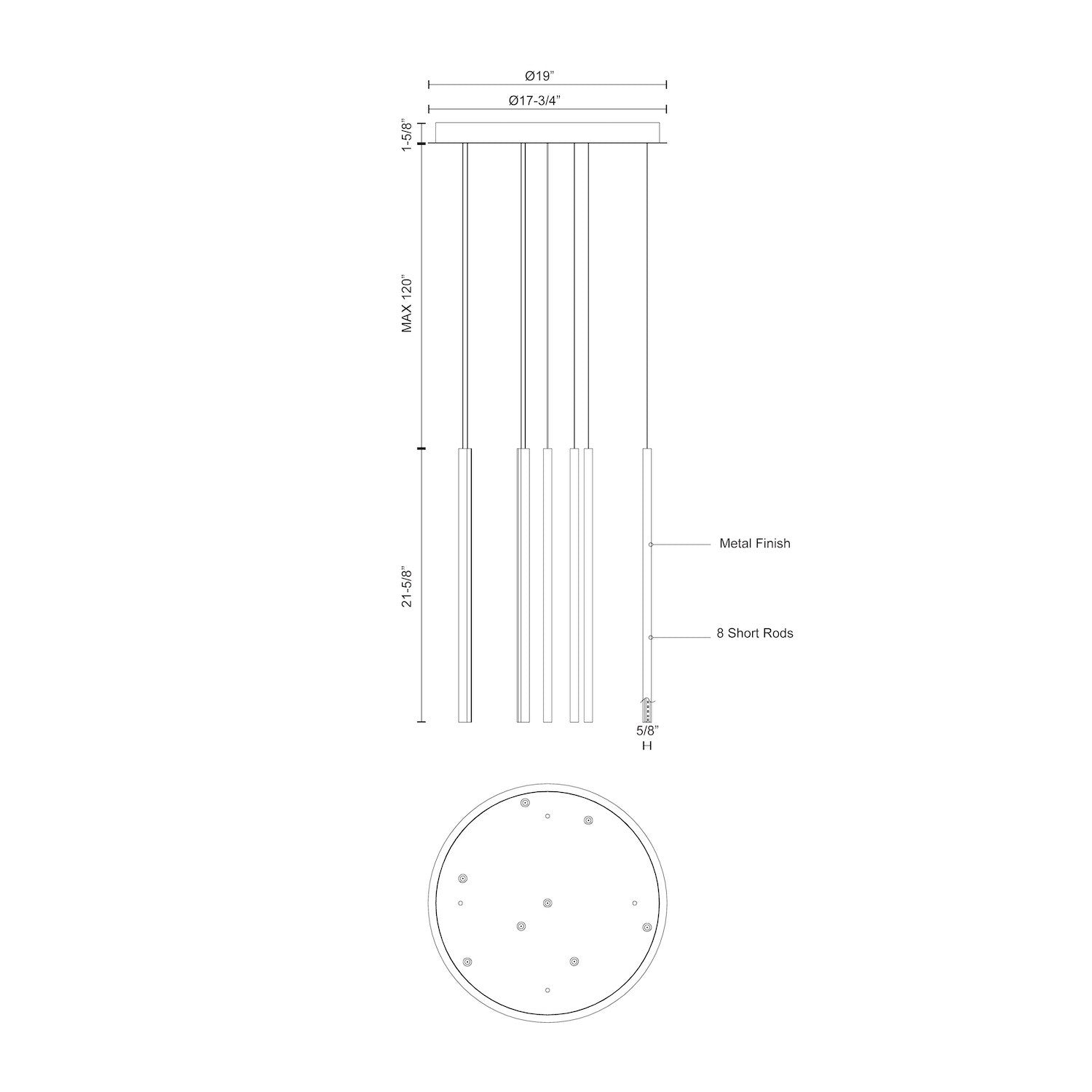 Kuzco Chute MP14919-BK-UNV-010 Multi Pendant Lighting Fixture, UL Damp Rated, Black