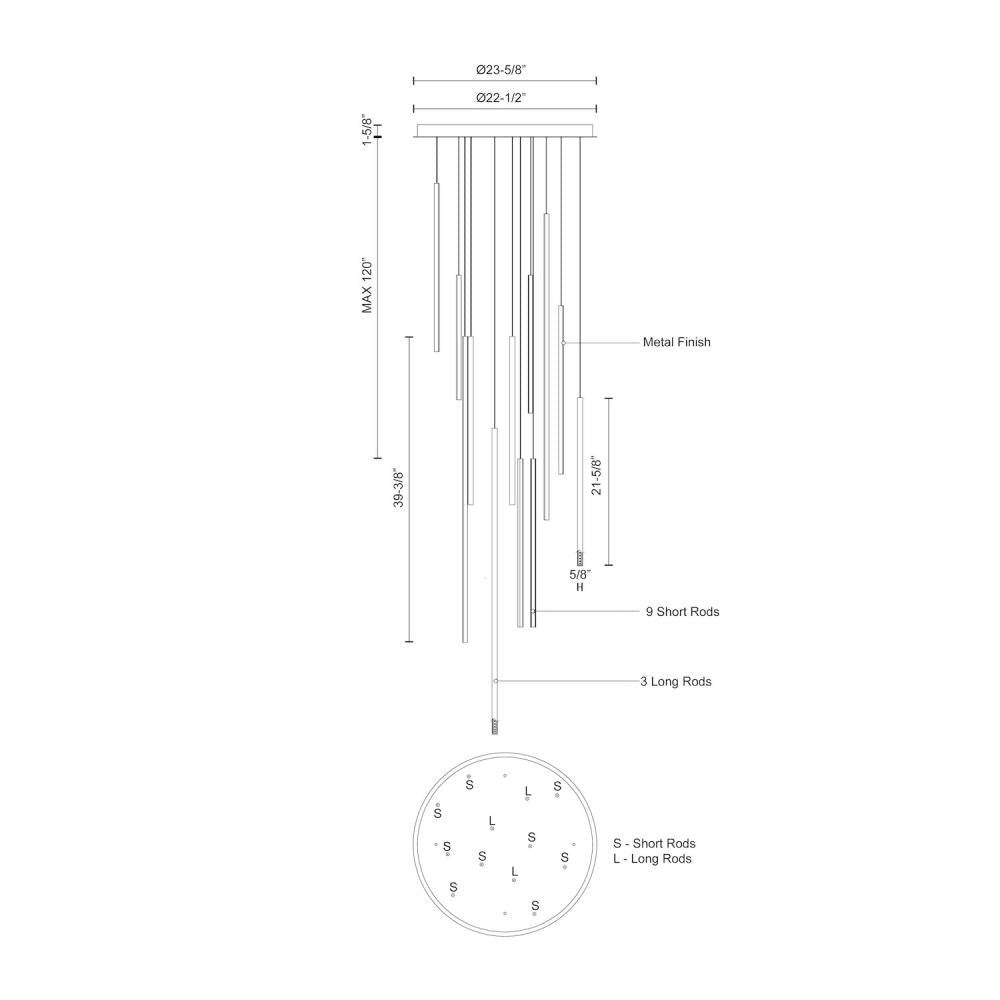 Kuzco Lighting MP14924-WH Chute 12 Head White LED Multi Pendant, Custom Options Available, White