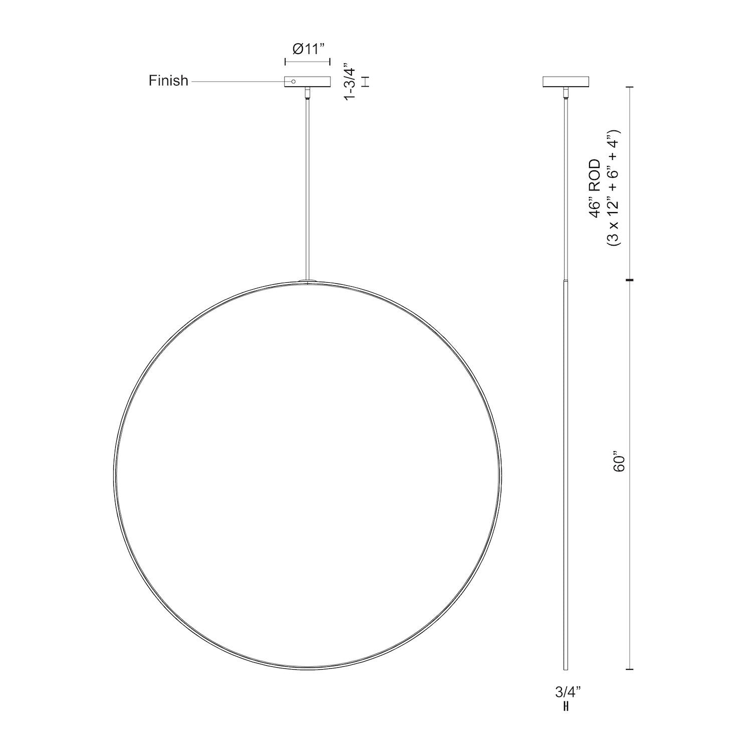 Kuzco Cirque PD82560-BK-UNV-010 Pendant Light Fixture, UL Damp Rated, Black