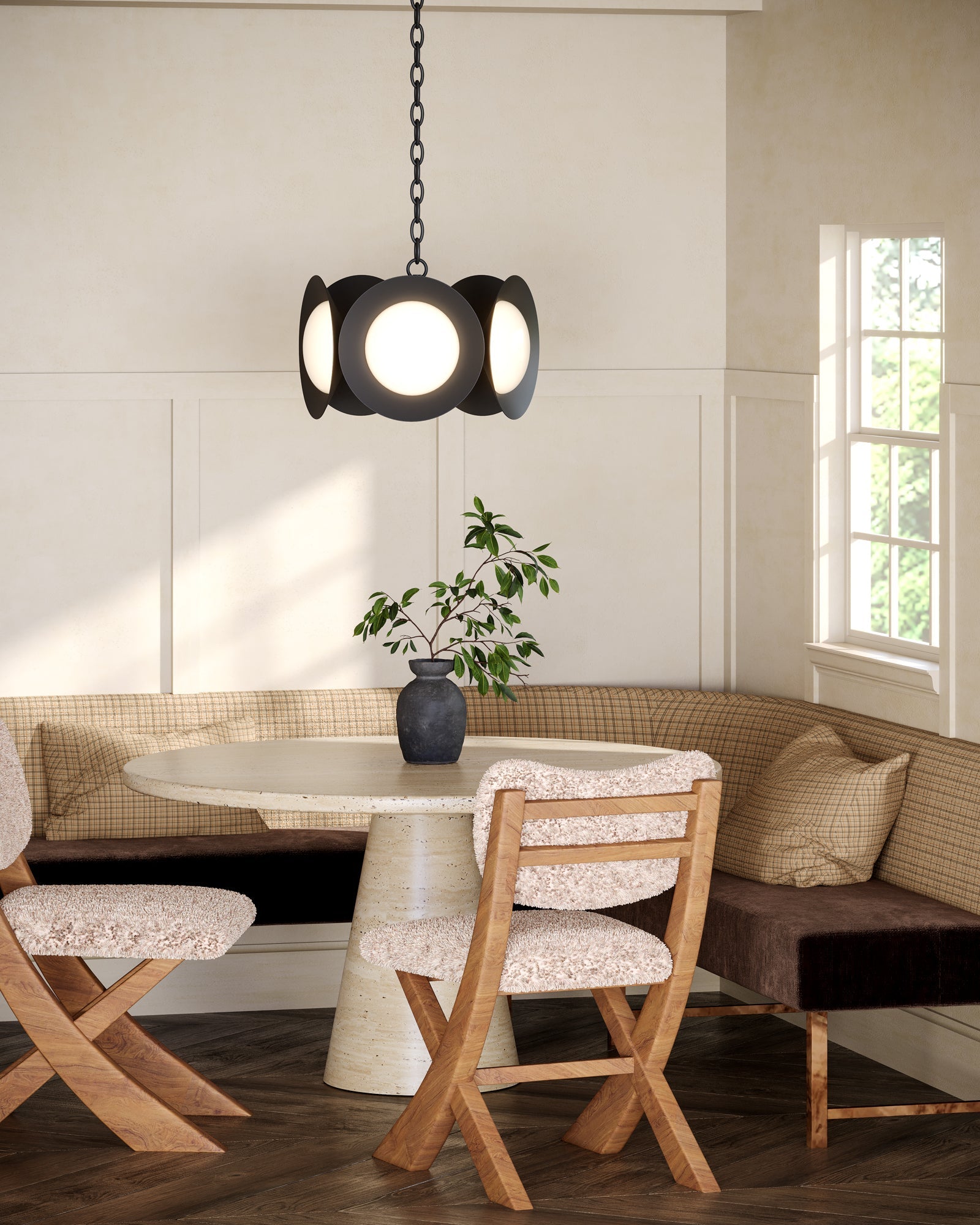 Kuzco Cleo CH77916-BK/OP-UNV Chandelier, LED, Black/Opal Glass