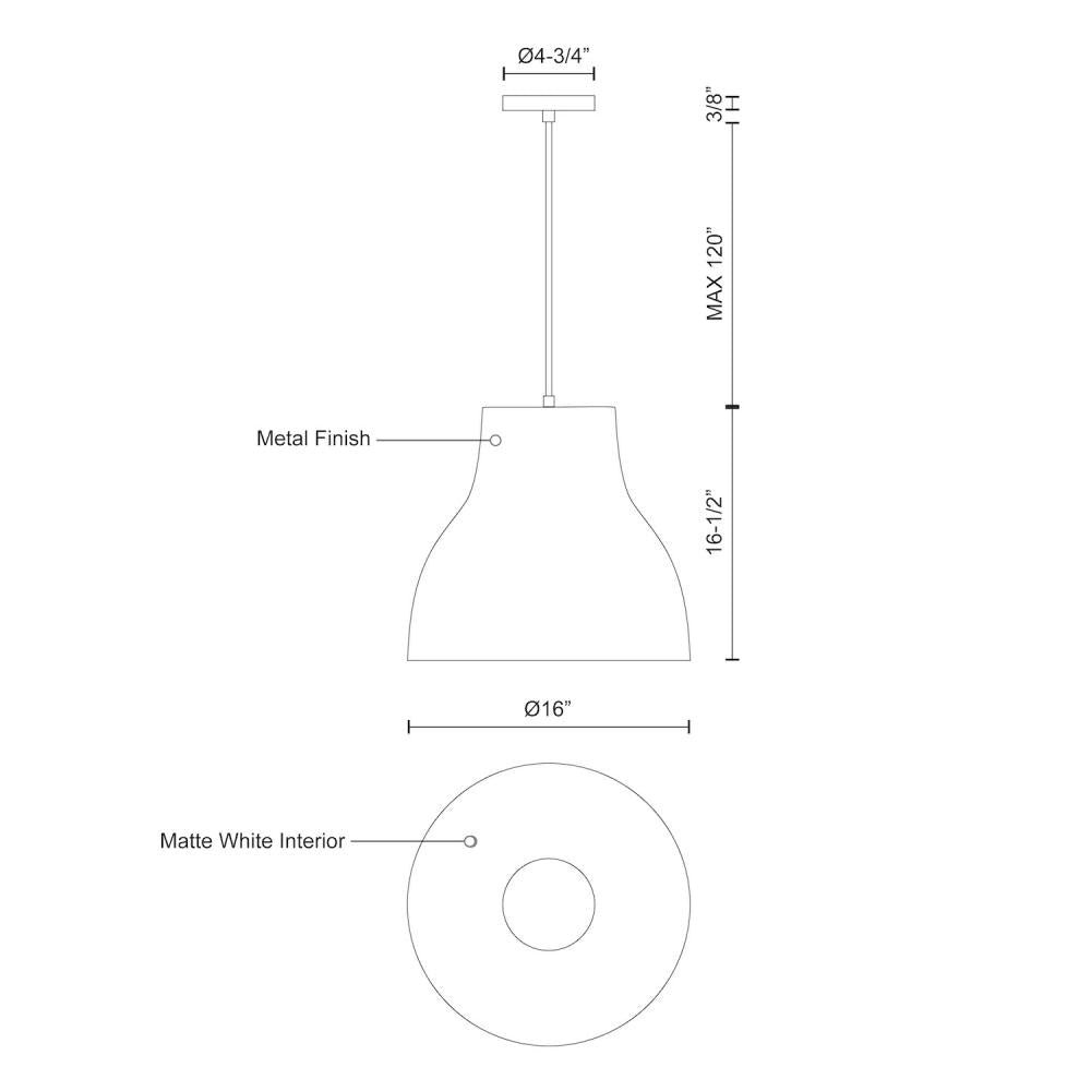 Kuzco Lighting 494216-WH Pendant, 16-in, 1 Light, White