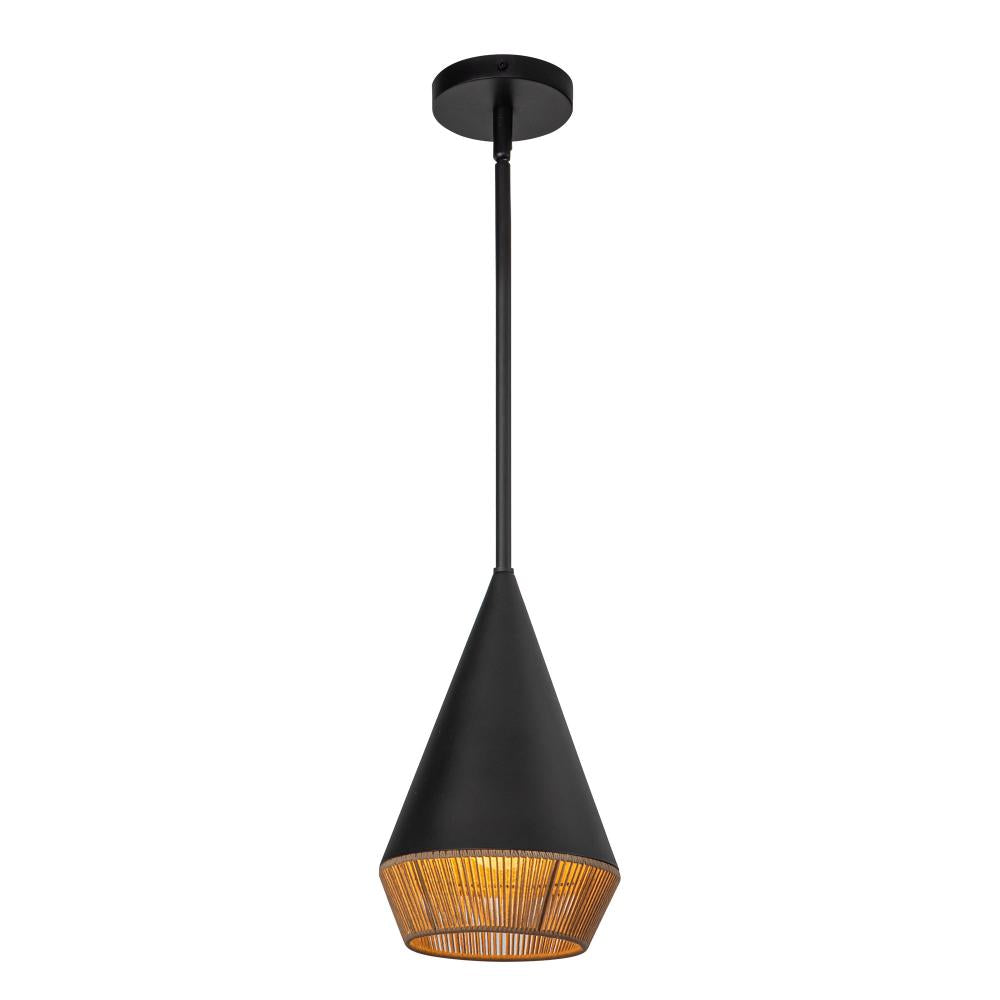 ALORA MOOD Lighting PD633107MBBR Pendant, 1 Light, Matte Black/Brown Cotton Rope