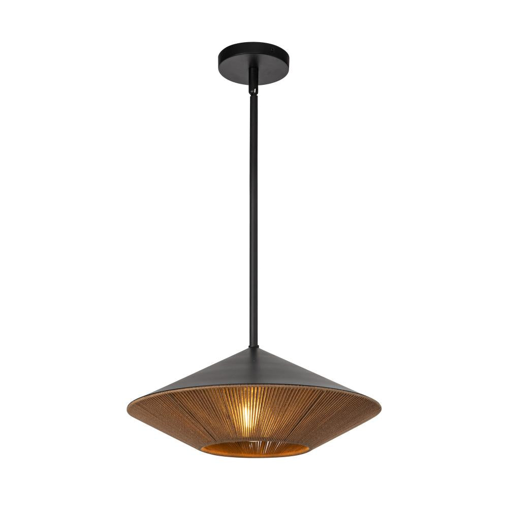 ALORA MOOD Lighting PD633215MBBR Pendant, 1 Light, Matte Black/Brown Cotton Rope