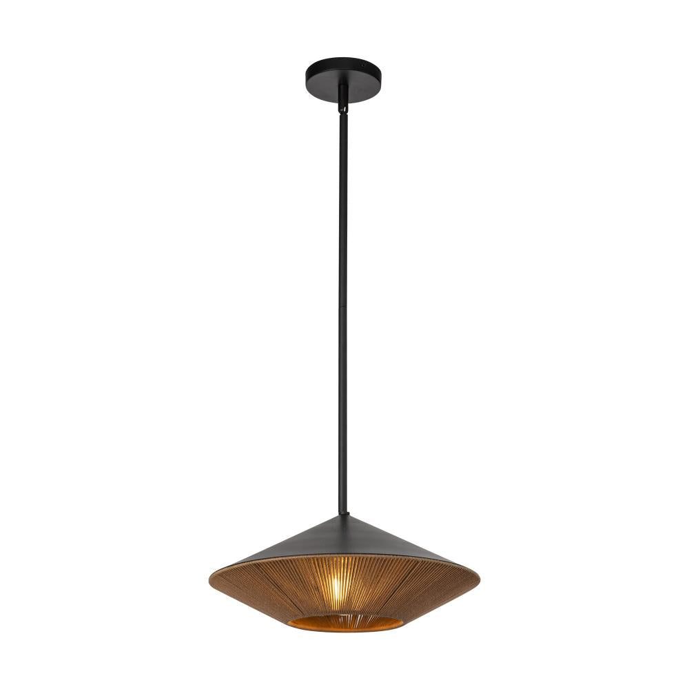 ALORA MOOD Lighting PD633215MBBR Pendant, 1 Light, Matte Black/Brown Cotton Rope