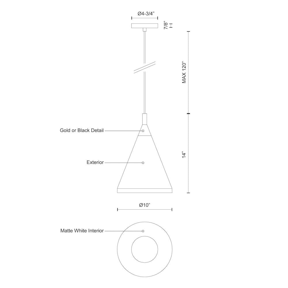 Kuzco Lighting 492710-BN/BK Pendant, 1 Light, Brushed Nickel With Black Detail