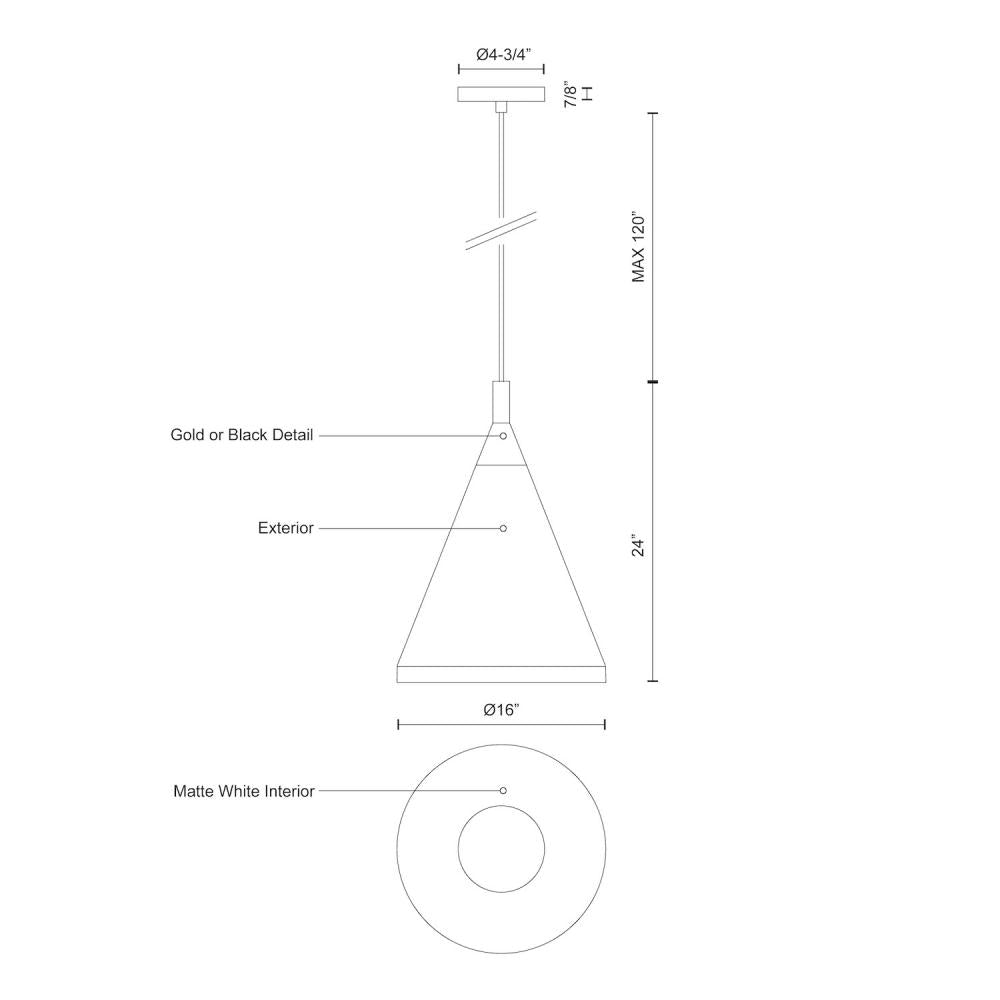 Kuzco Lighting 492716-BN/BK Pendant, 1 Light, Brushed Nickel With Black Detail
