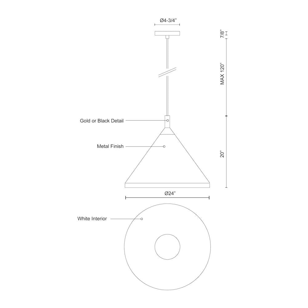 Kuzco Lighting 492824-BN/BK Pendant, 1 Light, Brushed Nickel With Black Detail