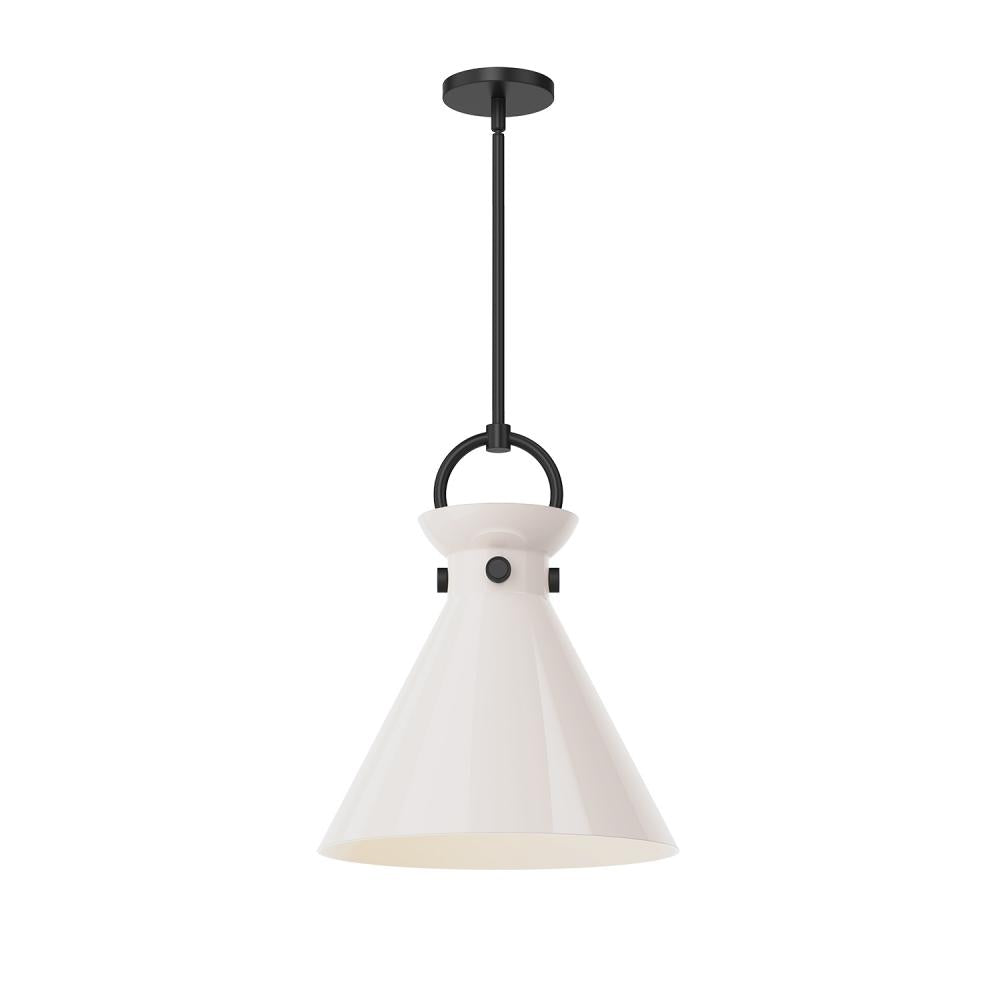 ALORA MOOD Lighting Emerson 14-in Pendant Fixture, UL Damp Rated, Matte Black/Glossy Opal Glass